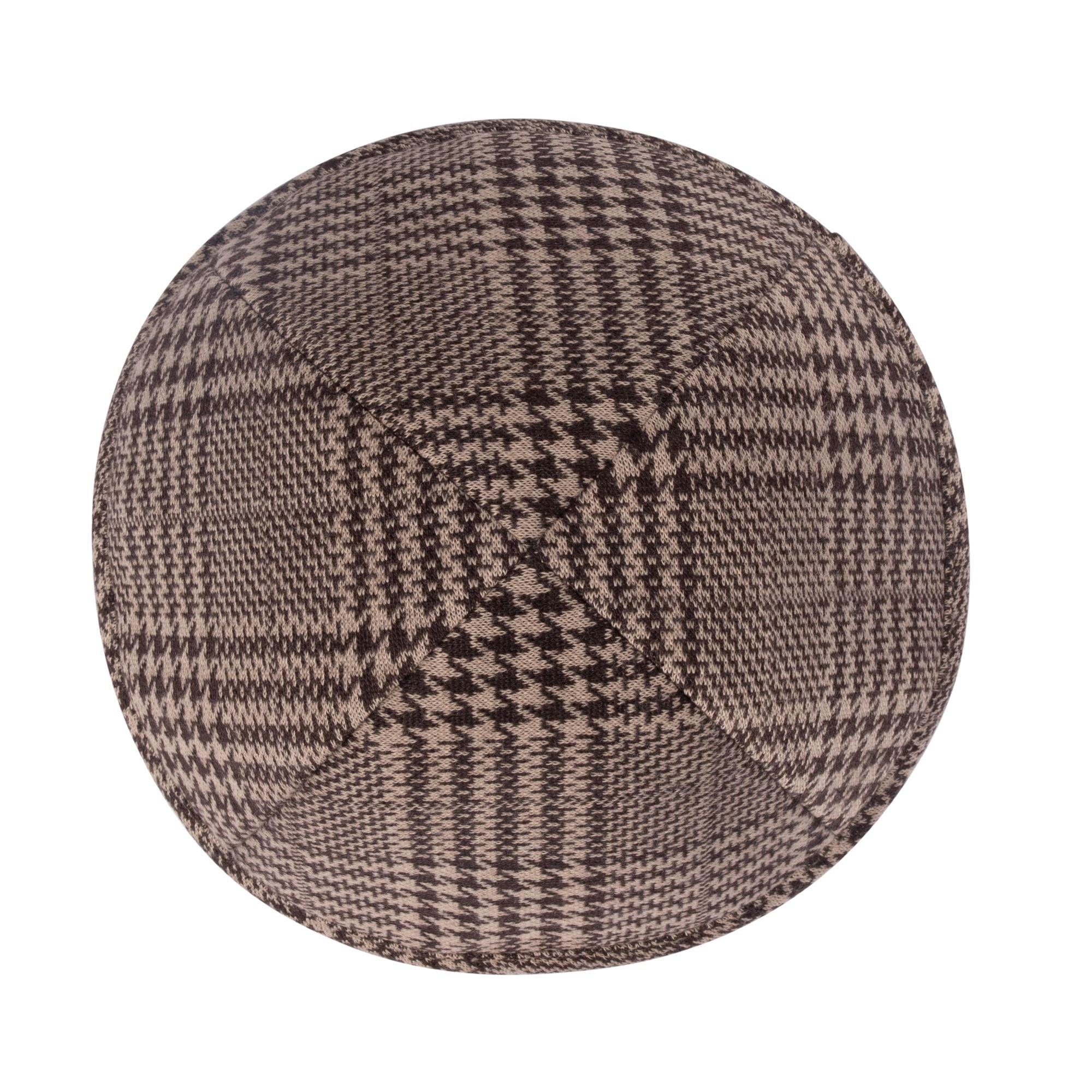 IKIPPAH BROWN & CAMEL HOUNDSTOOTH PLAID YARMULKE