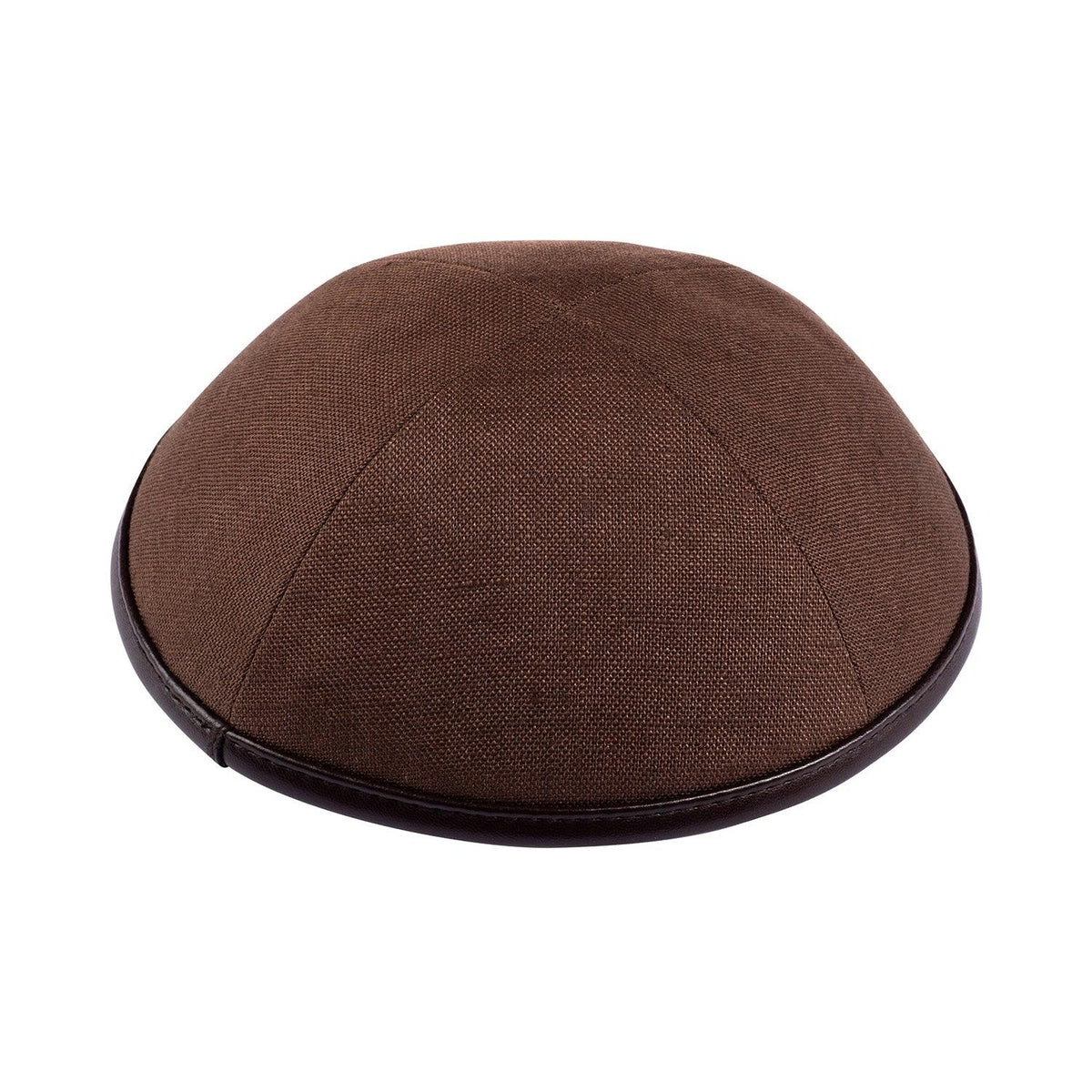 IKIPPAH BROWN LINEN W/ BROWN LEATHER RIM YARMULKE