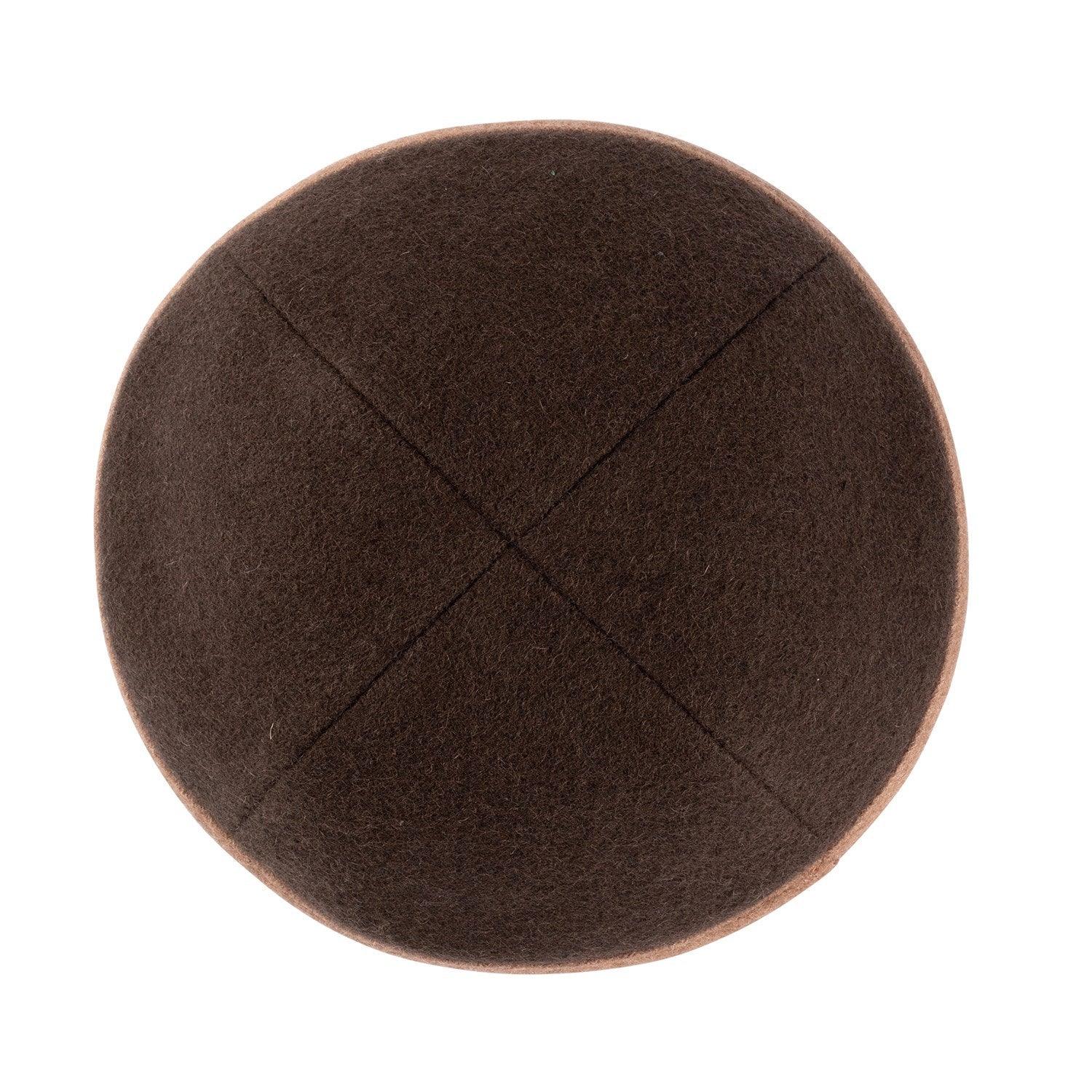 IKIPPAH BROWN WOOL W/ CAMEL RIM YARMULKE