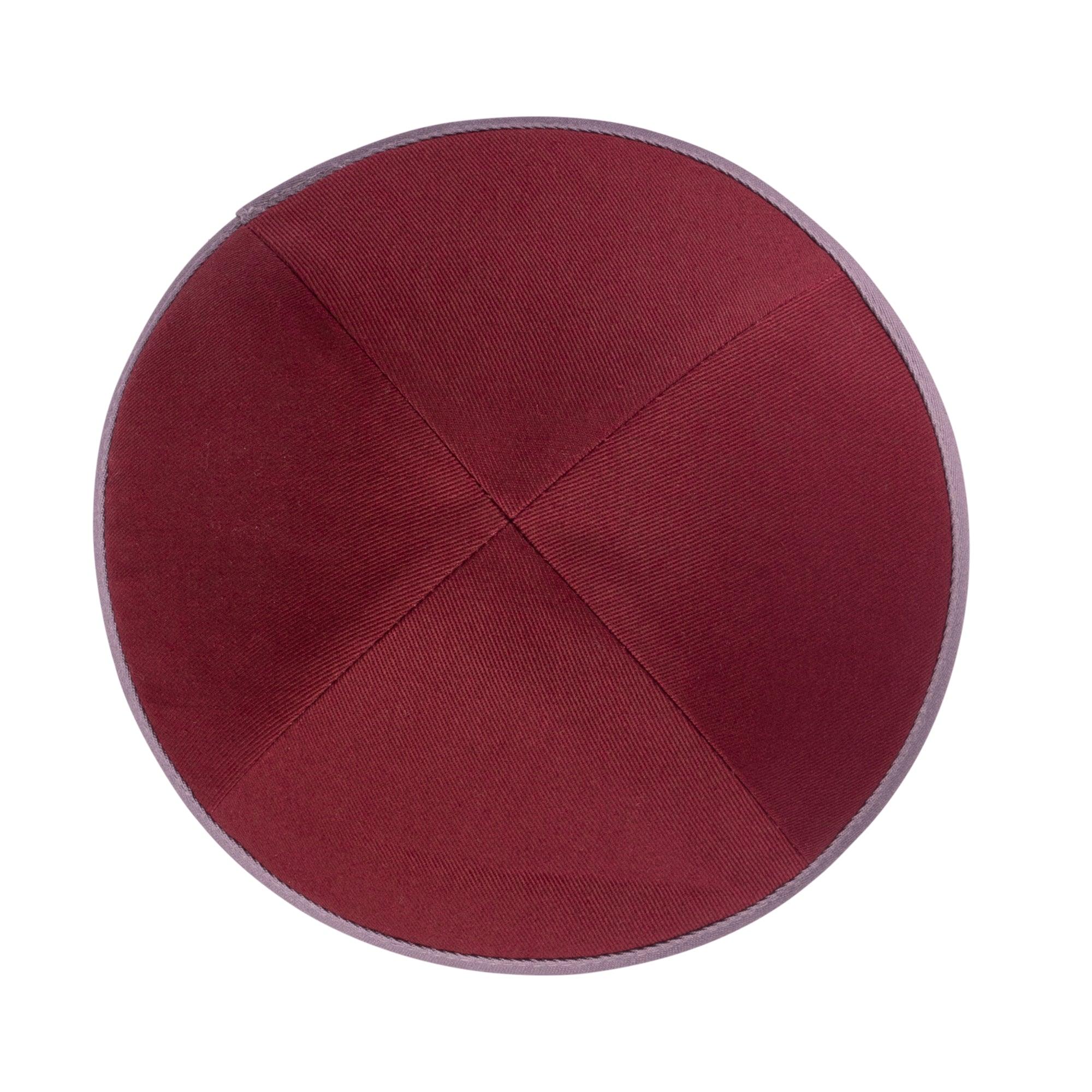 IKIPPAH BURGUNDY COTTON W/ GRAY RIM YARMULKE