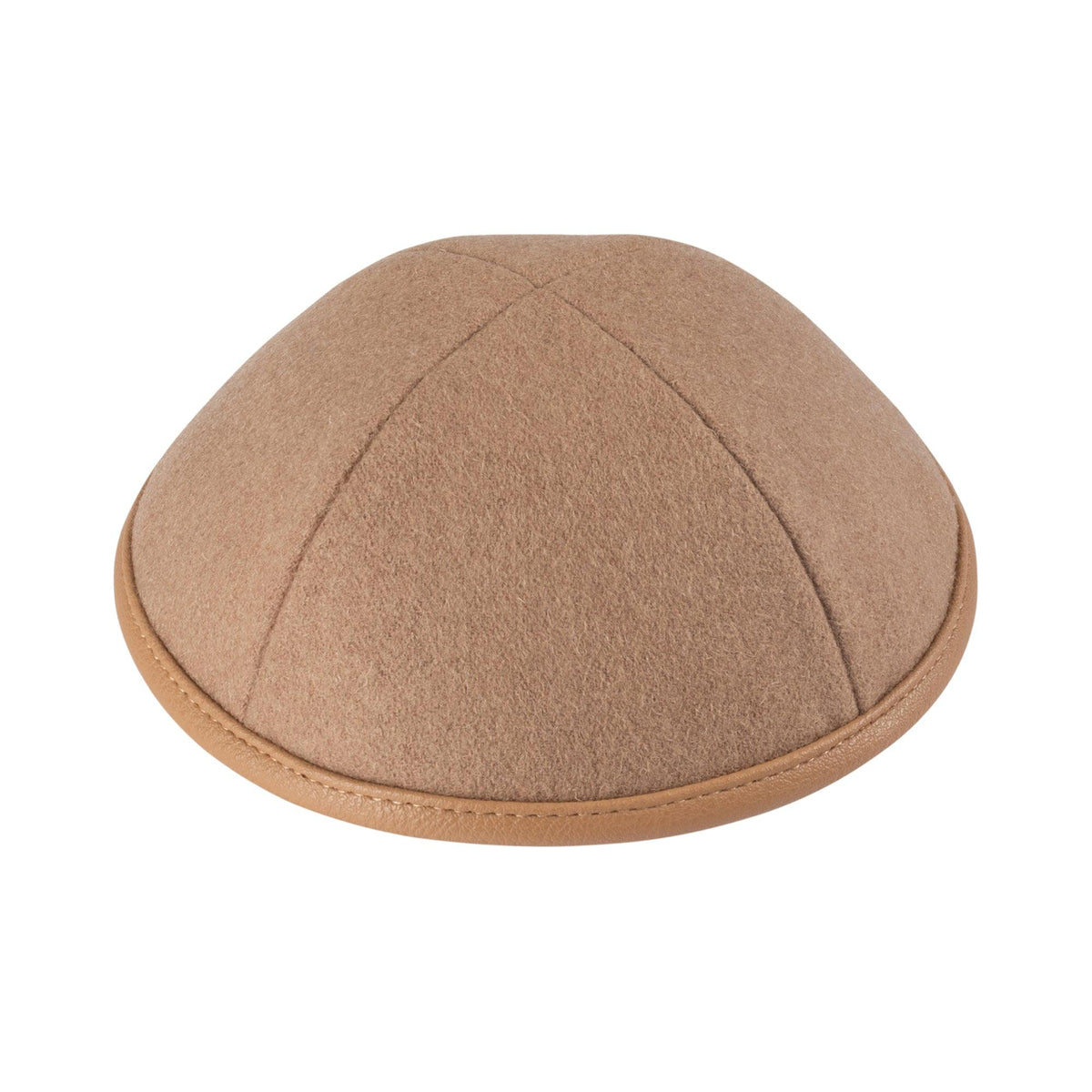 IKIPPAH CAMEL WOOL W/ CAMEL LEATHER RIM YARMULKE