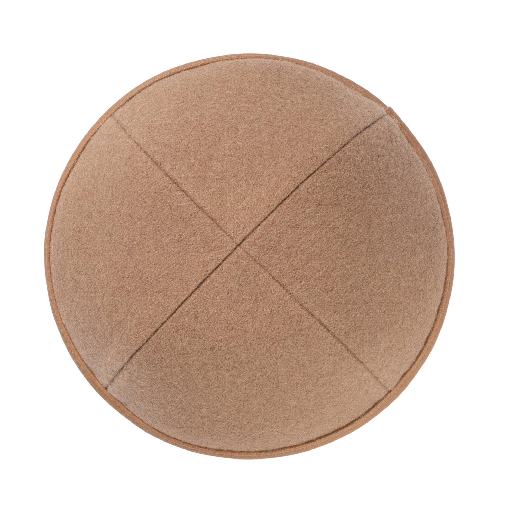 IKIPPAH CAMEL WOOL W/ CAMEL LEATHER RIM YARMULKE