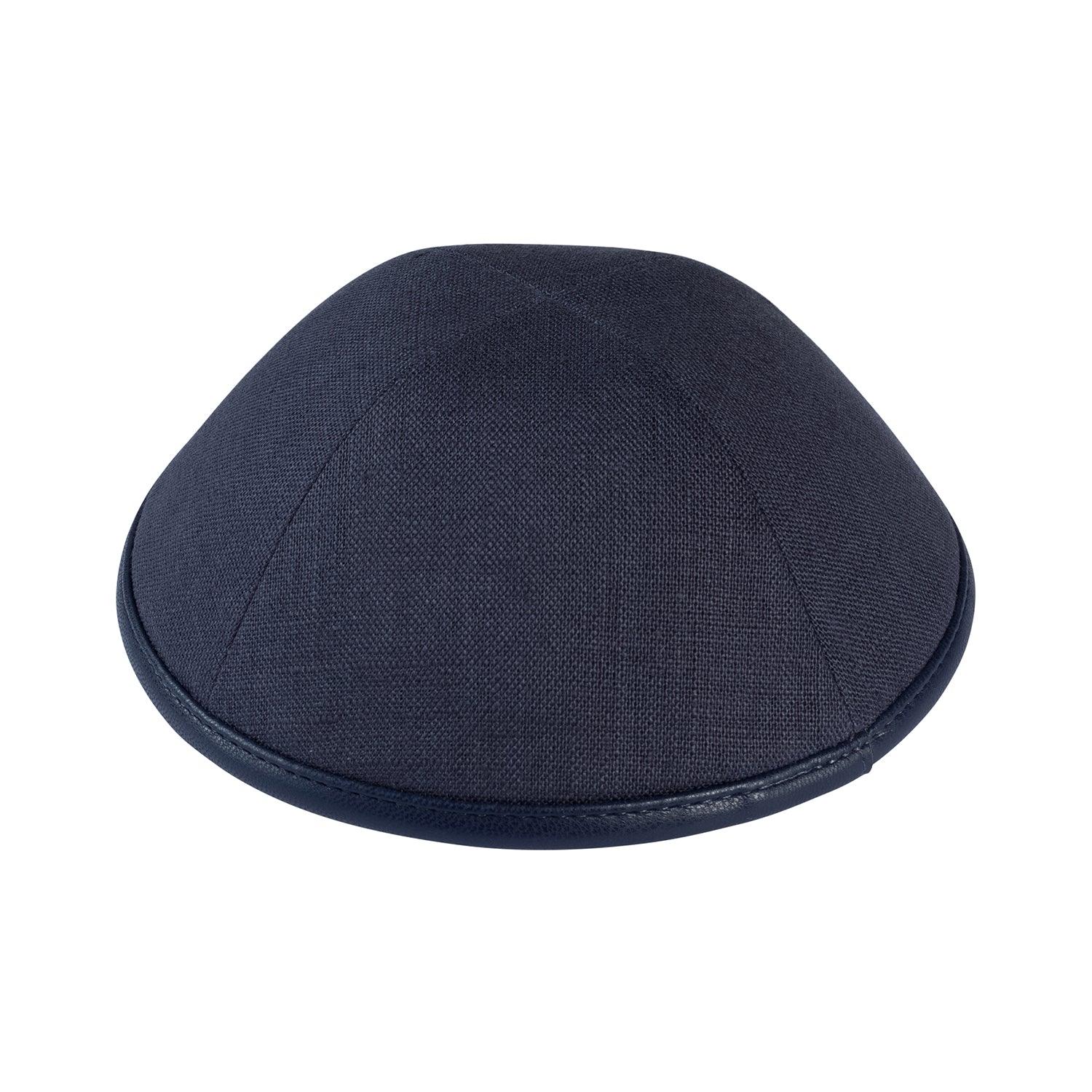 IKIPPAH CHARCOAL GRAY LINEN W/ LEATHER RIM YARMULKE