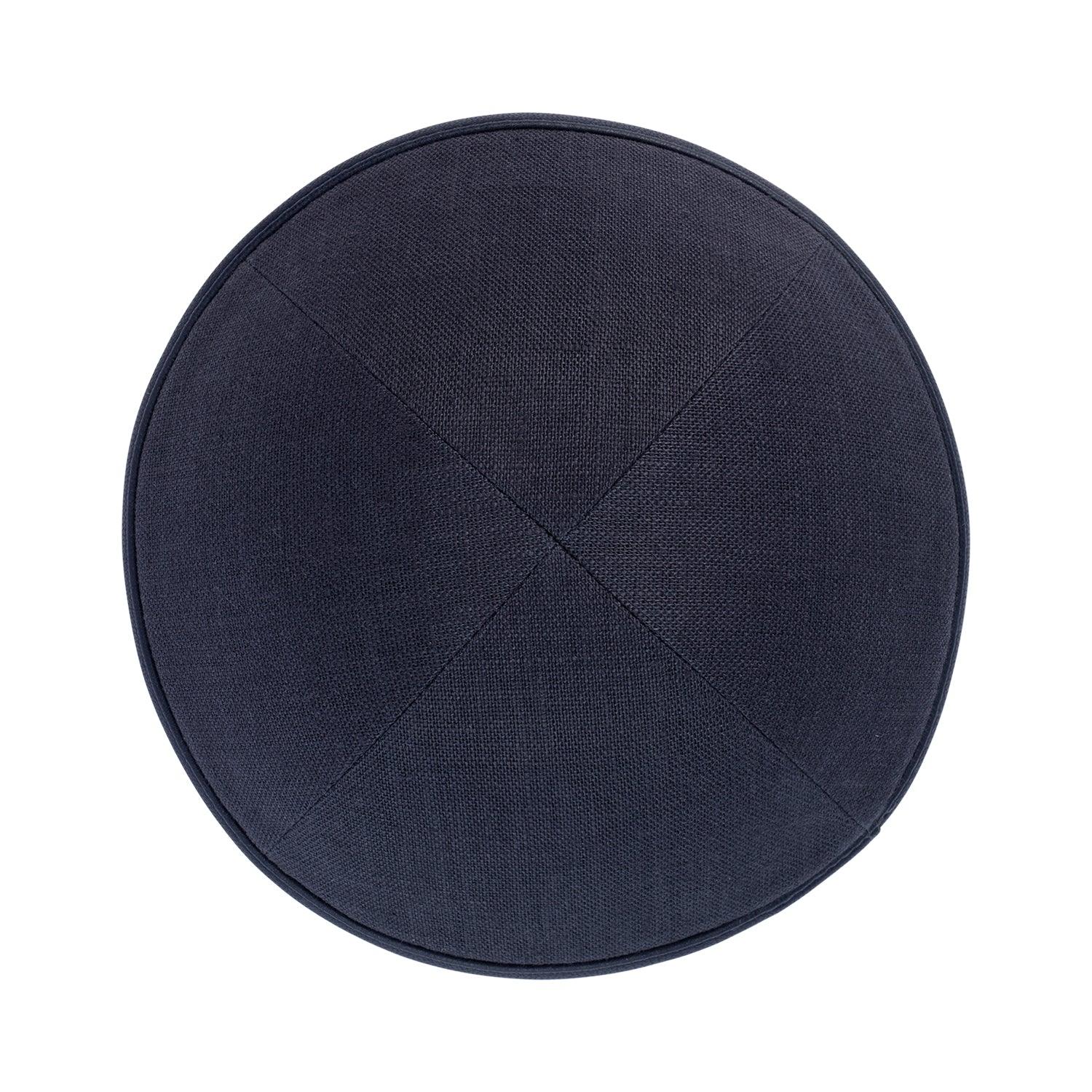 IKIPPAH CHARCOAL GRAY LINEN W/ LEATHER RIM YARMULKE