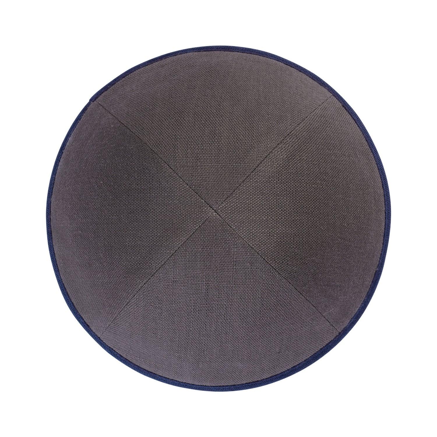 IKIPPAH GRAY LINEN W/ NAVY RIM YARMULKE