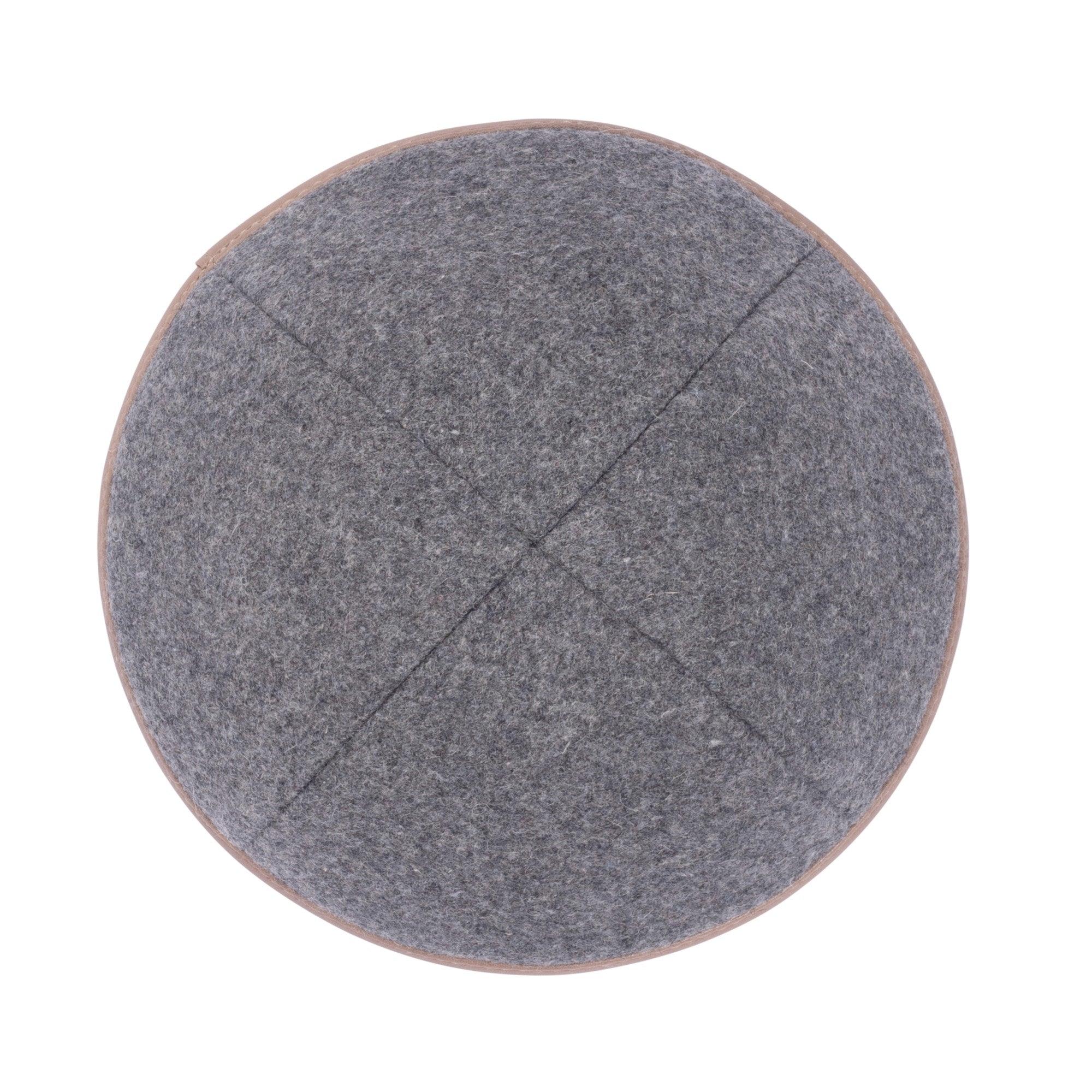 IKIPPAH GRAY WOOL W/ TAN LEATHER RIM YARMULKE