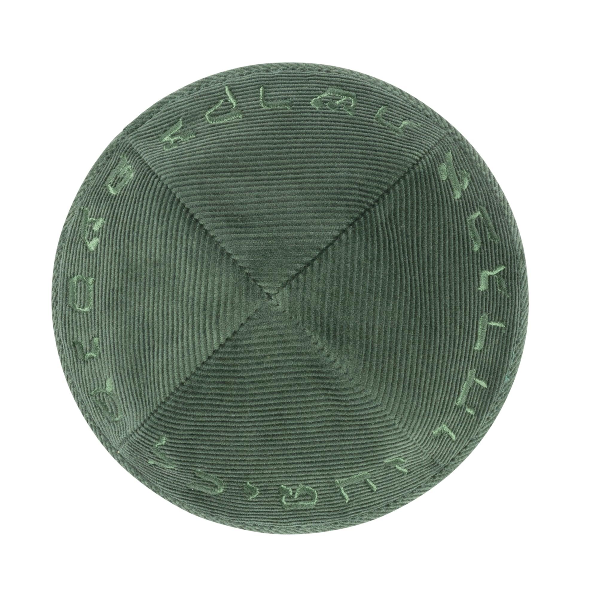 IKIPPAH GREEN CORDUROY W/ ALEPH BAIS YARMULKE