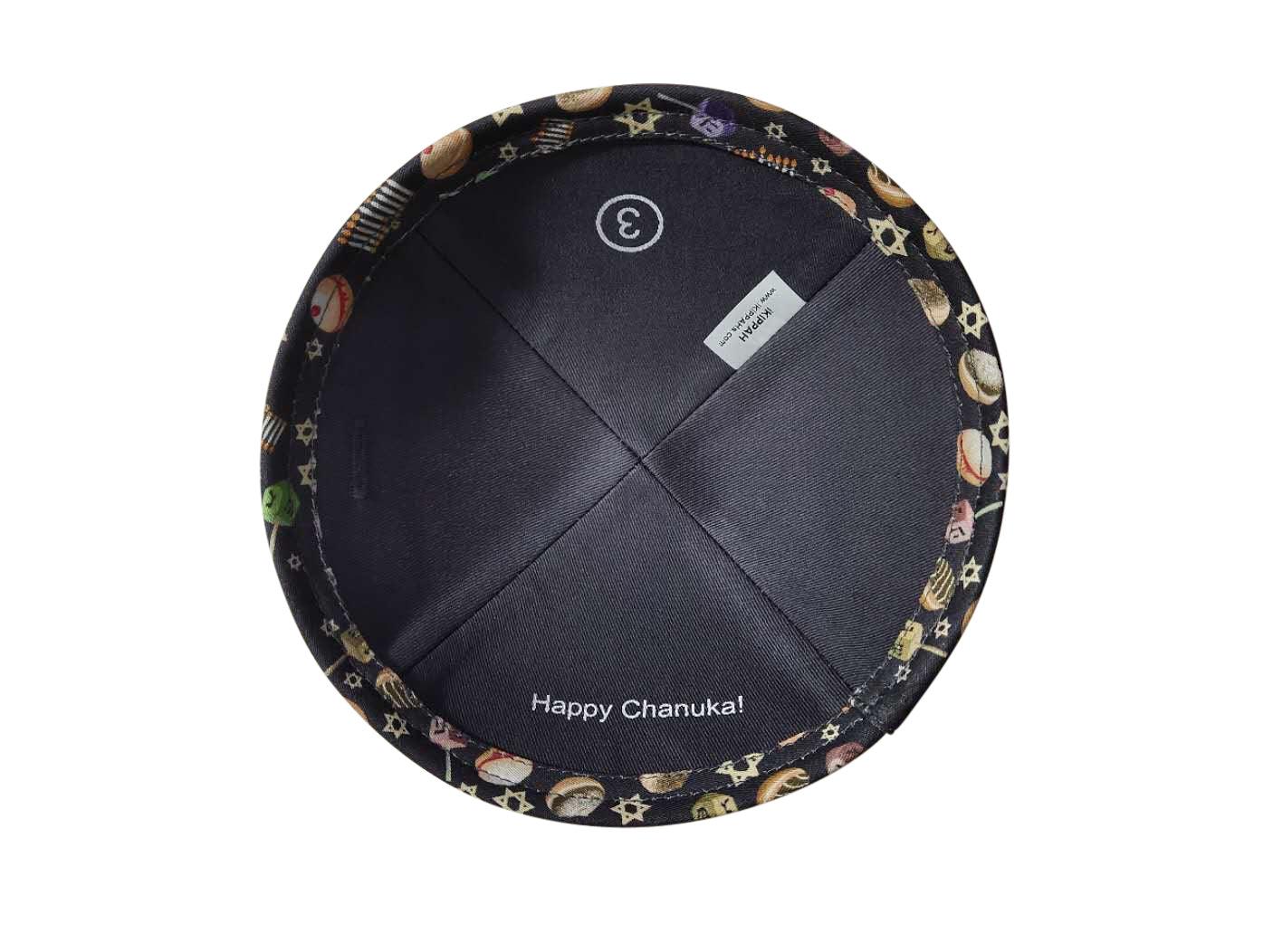 IKIPPAH HAPPY CHANUKAH - NAVY YARMULKE