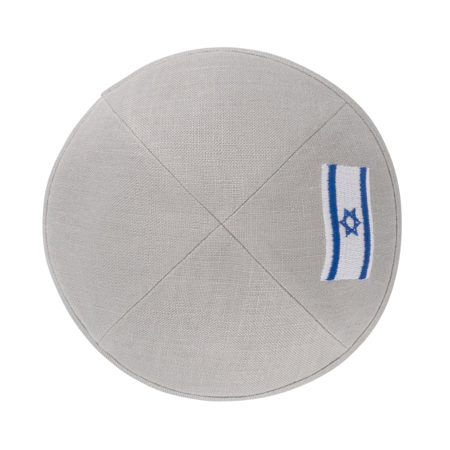 IKIPPAH LIGHT GRAY LINEN W/ ISRAELI FLAG YARMULKE