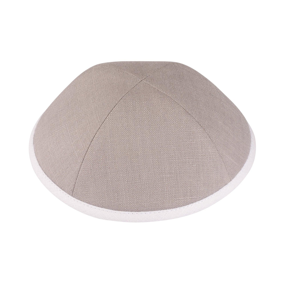 IKIPPAH LIGHT GRAY LINEN W/ WHITE RIM YARMULKE