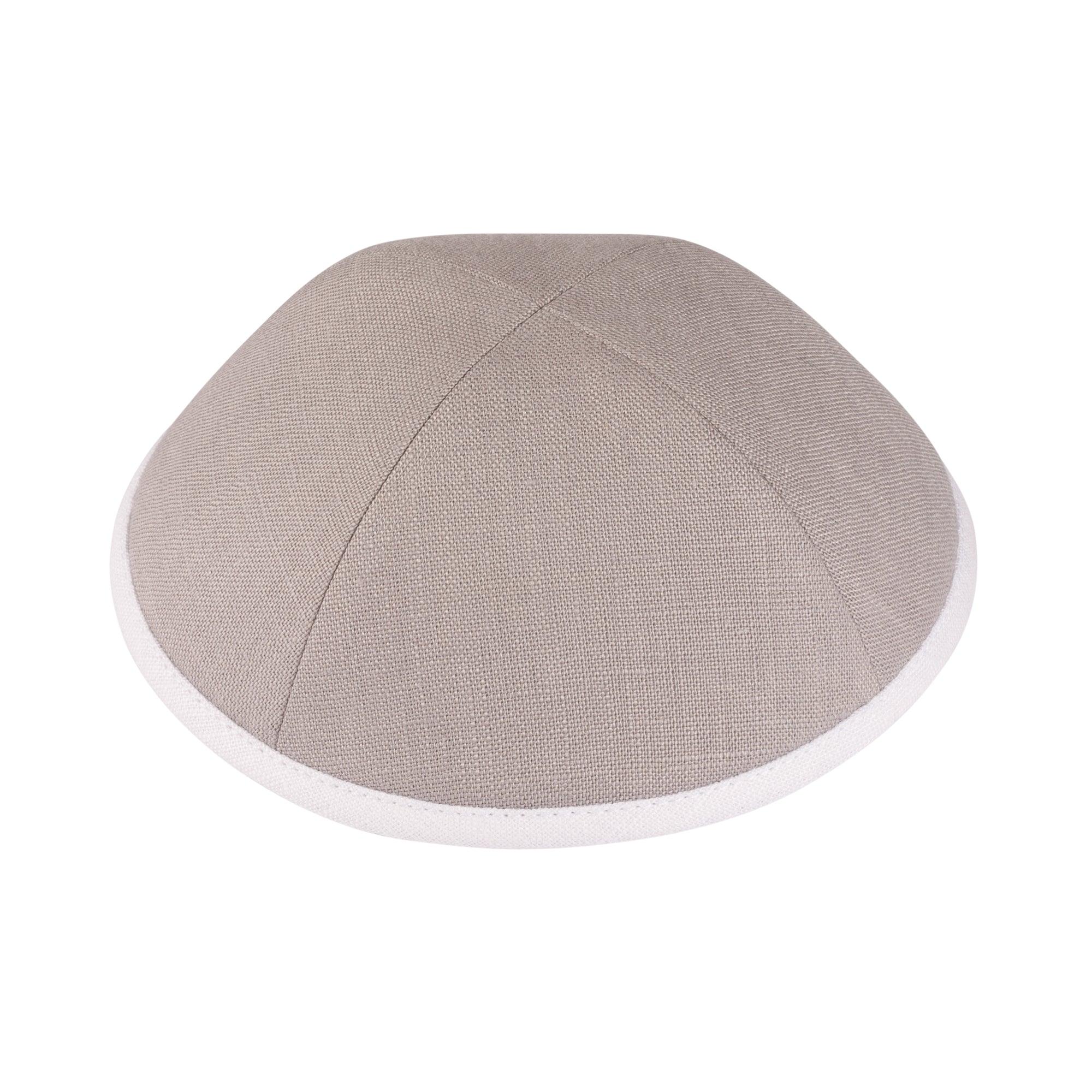 IKIPPAH LIGHT GRAY LINEN W/ WHITE RIM YARMULKE