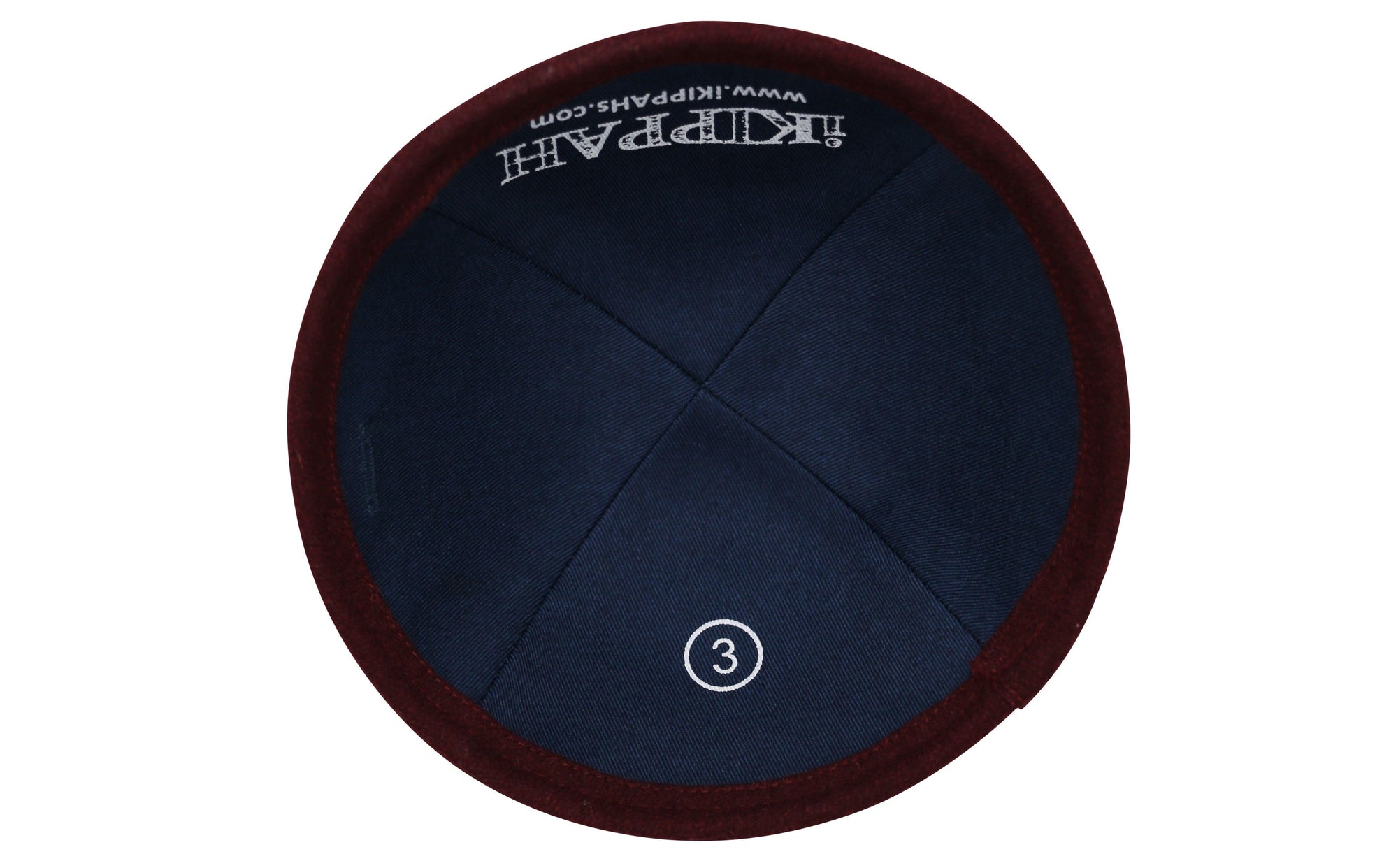 Rich & beautiful maroon wool iKIPPAH brand yarmulke inside view.