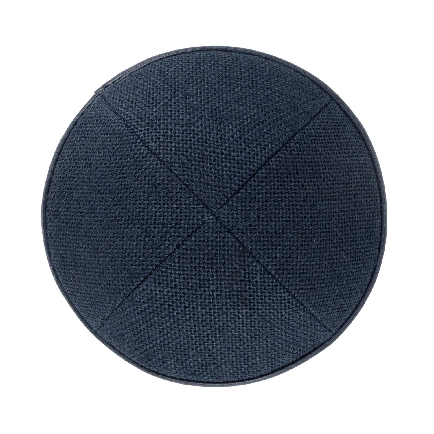 IKIPPAH NAVY BURLAP W/ LEATHER RIM YARMULKE