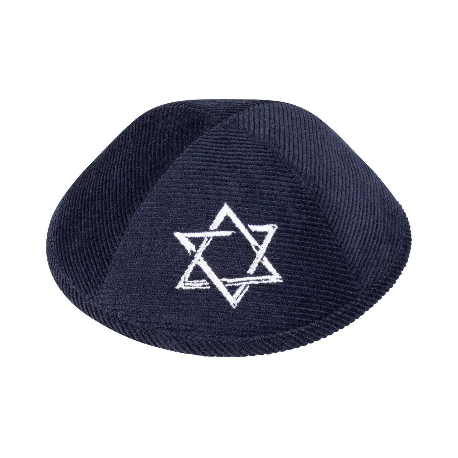 IKIPPAH NAVY CORDUROY W/ WHITE STAR YARMULKE