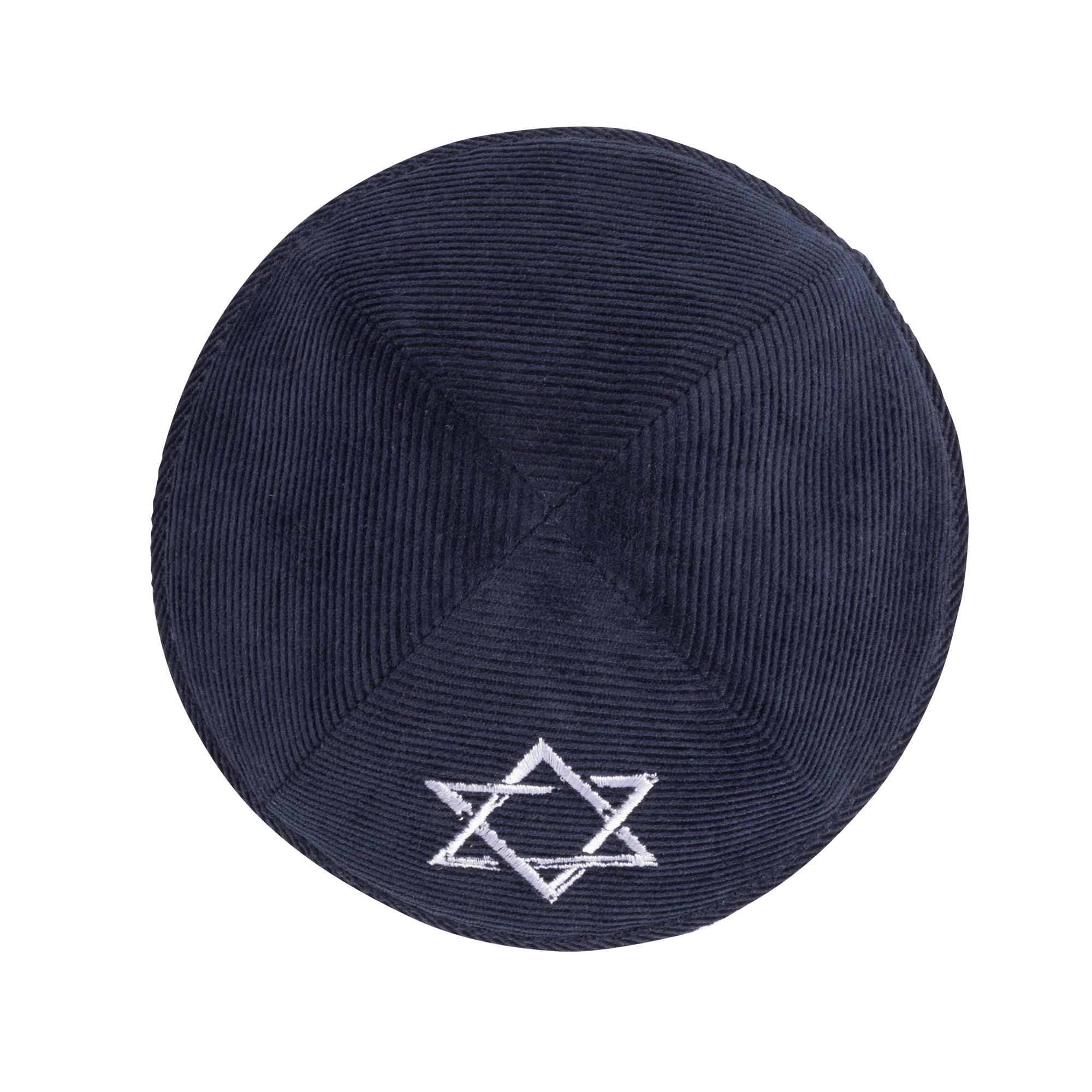 IKIPPAH NAVY CORDUROY W/ WHITE STAR YARMULKE