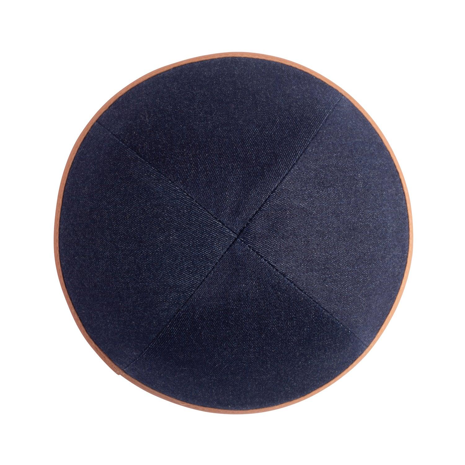 IKIPPAH NAVY DENIM W/ CAMEL RIM YARMULKE