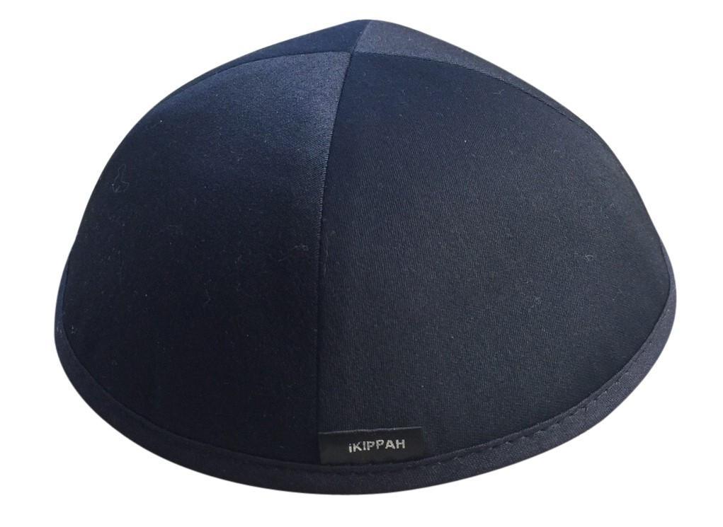 A stylish navy & grey reversible high quality iKippah seen with a front view.