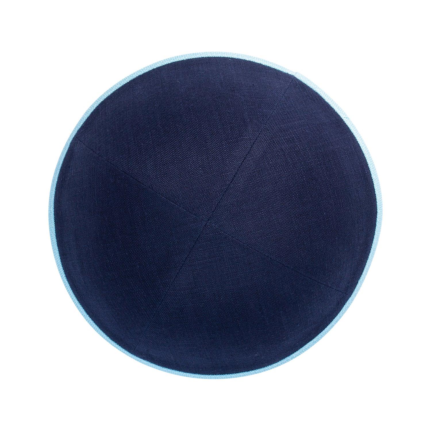 IKIPPAH NAVY LINEN W/ LIGHT BLUE RIM YARMULKE