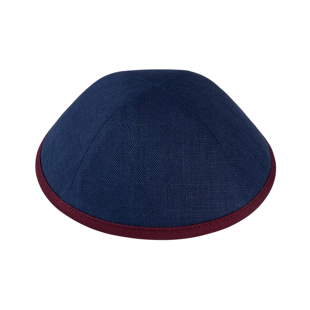 IKIPPAH NAVY LINEN W/ MAROON RIM YARMULKE