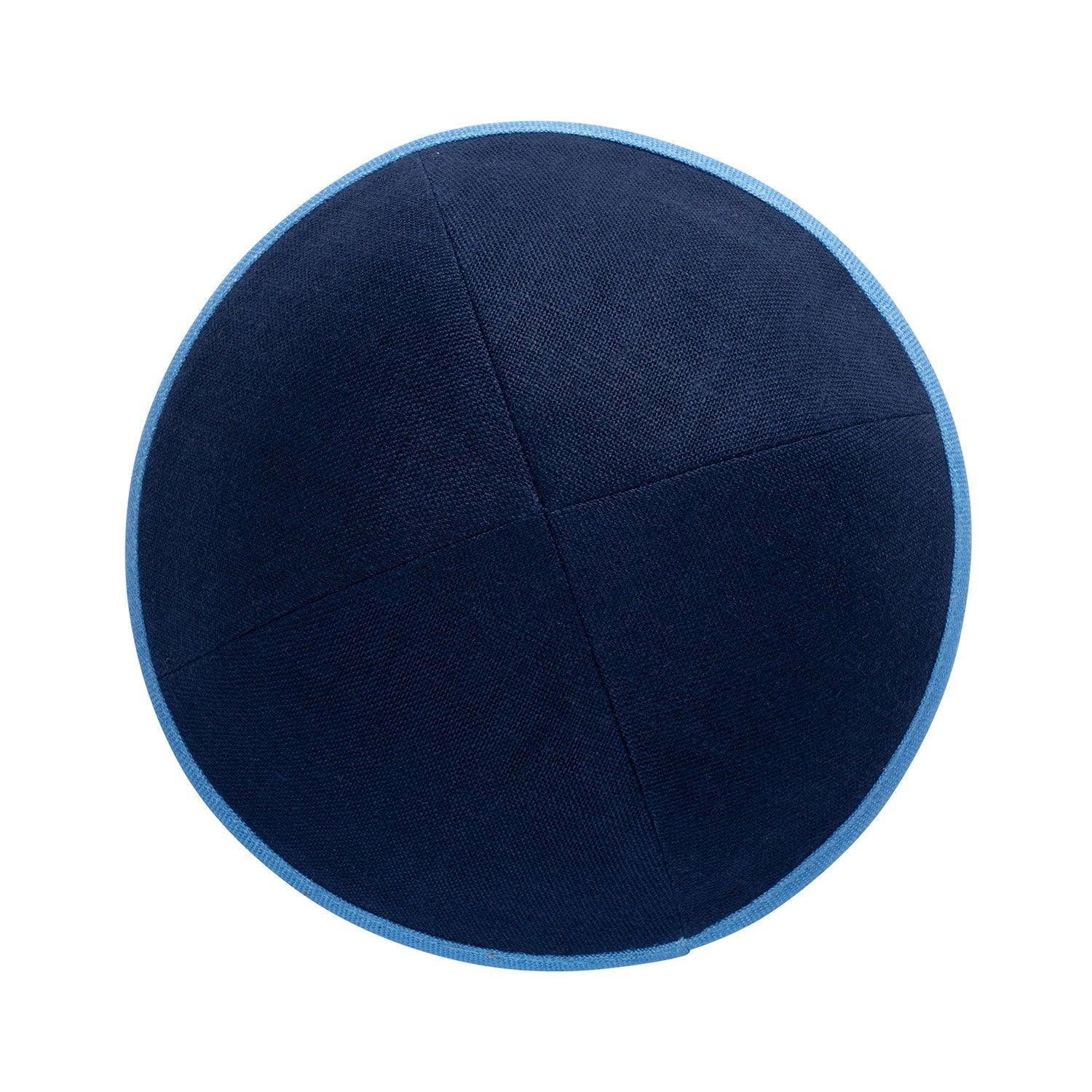 IKIPPAH NAVY LINEN W/ SKY BLUE RIM YARMULKE