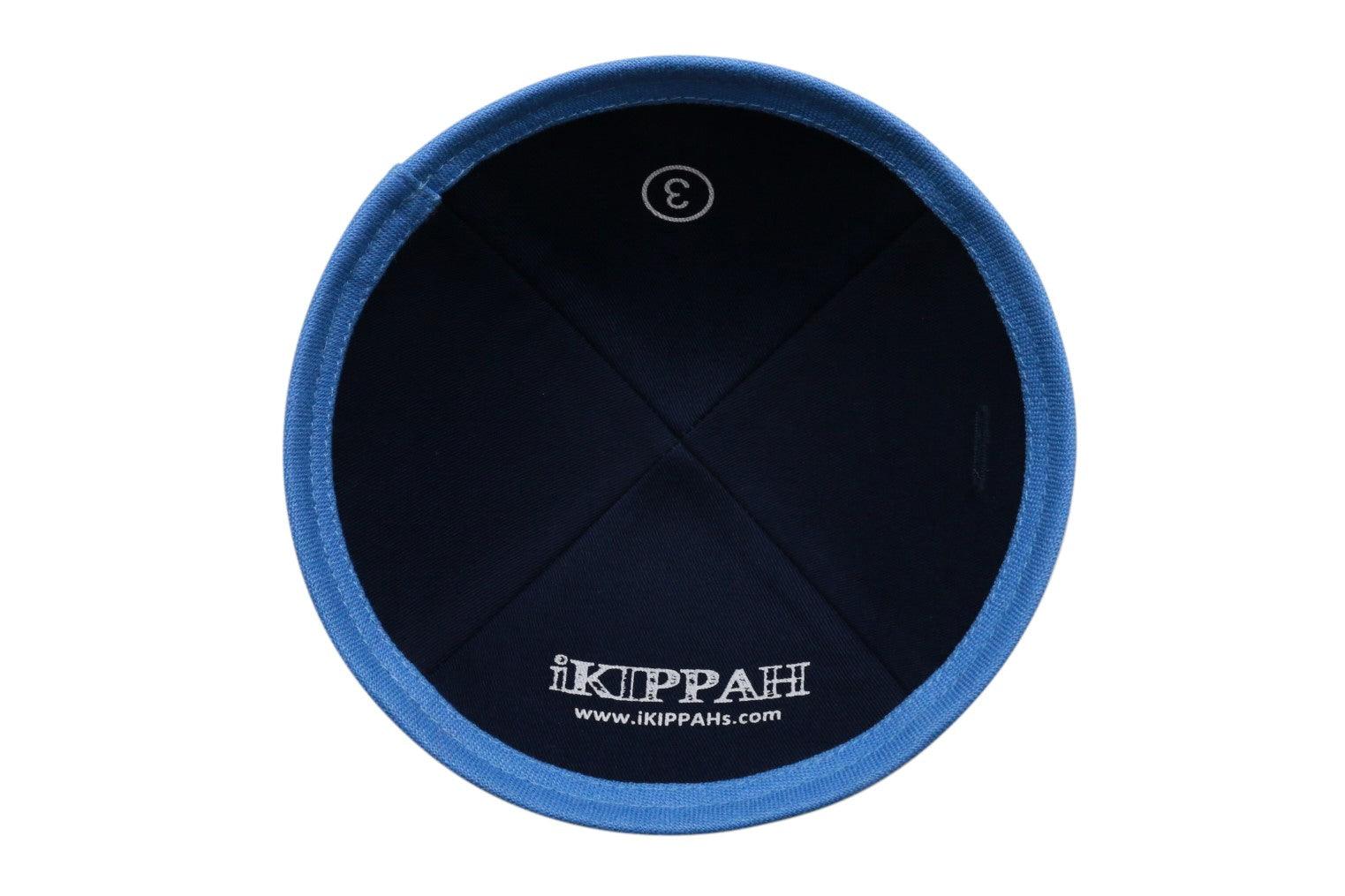 IKIPPAH NAVY LINEN W/ SKY BLUE RIM YARMULKE