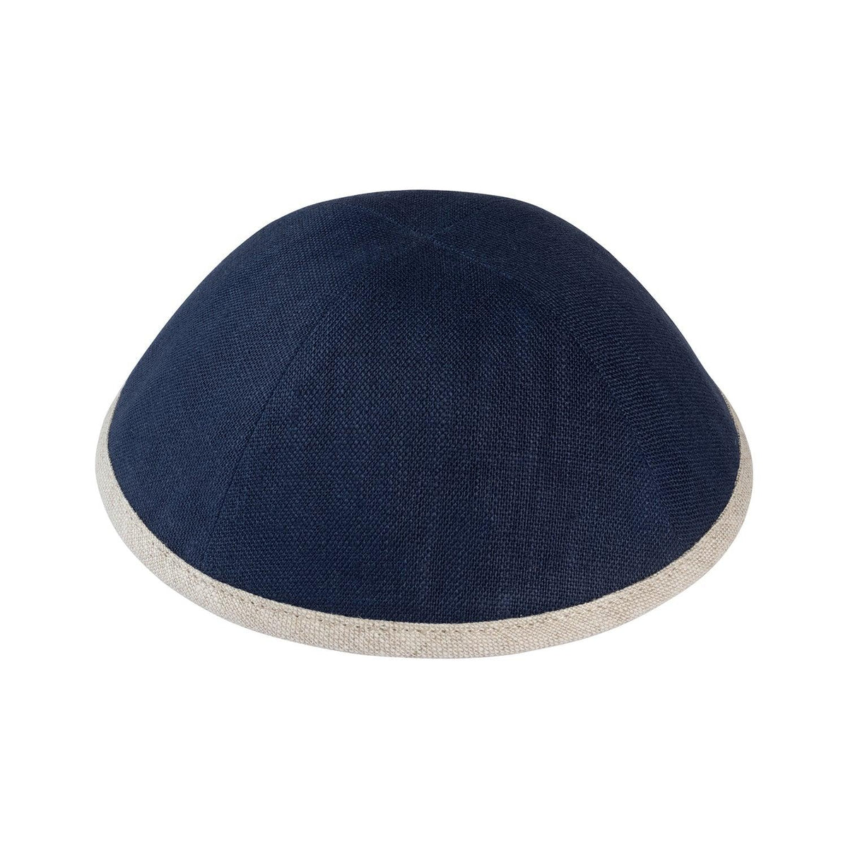 IKIPPAH NAVY LINEN W/ TAN RIM YARMULKE