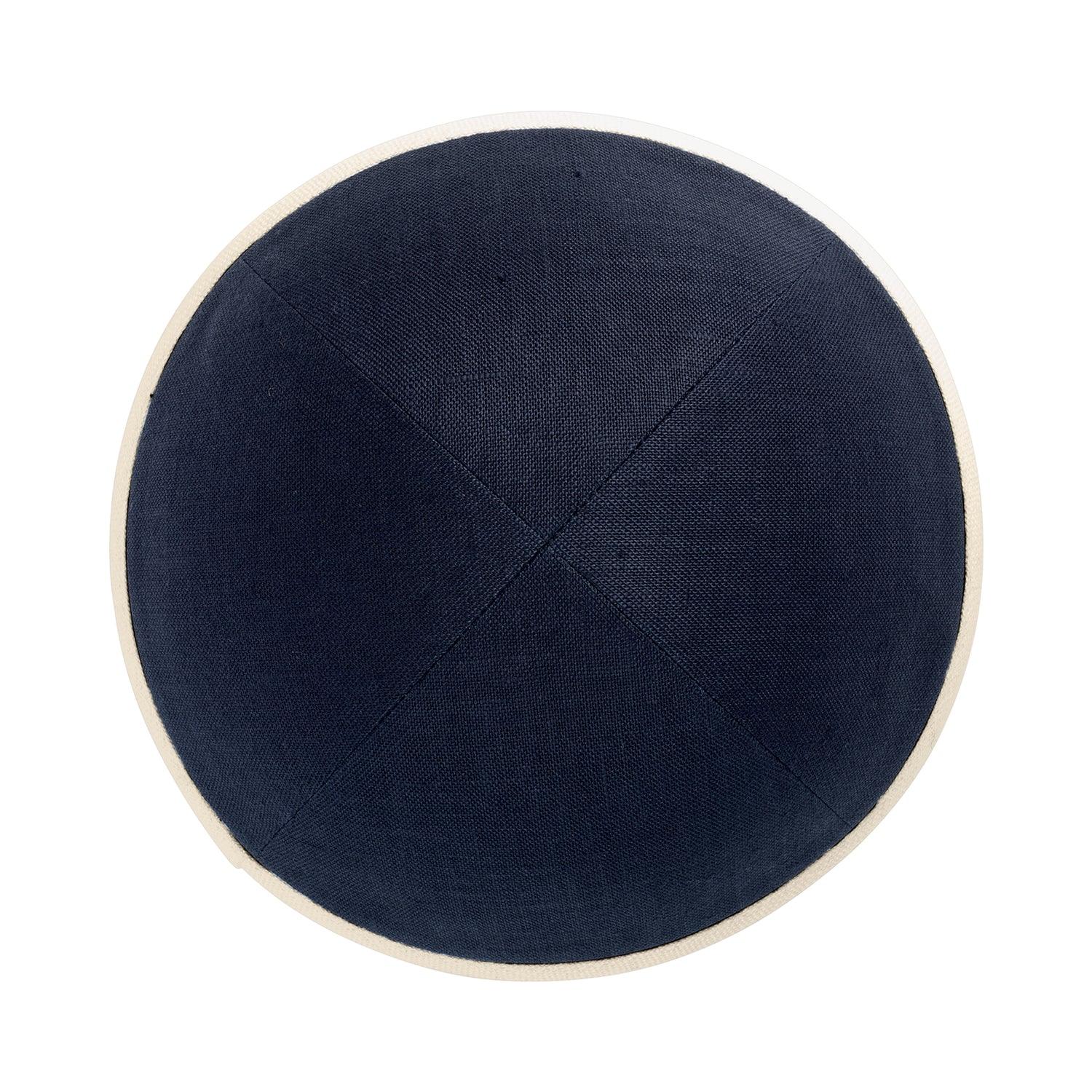 IKIPPAH NAVY LINEN W/ TAN RIM YARMULKE