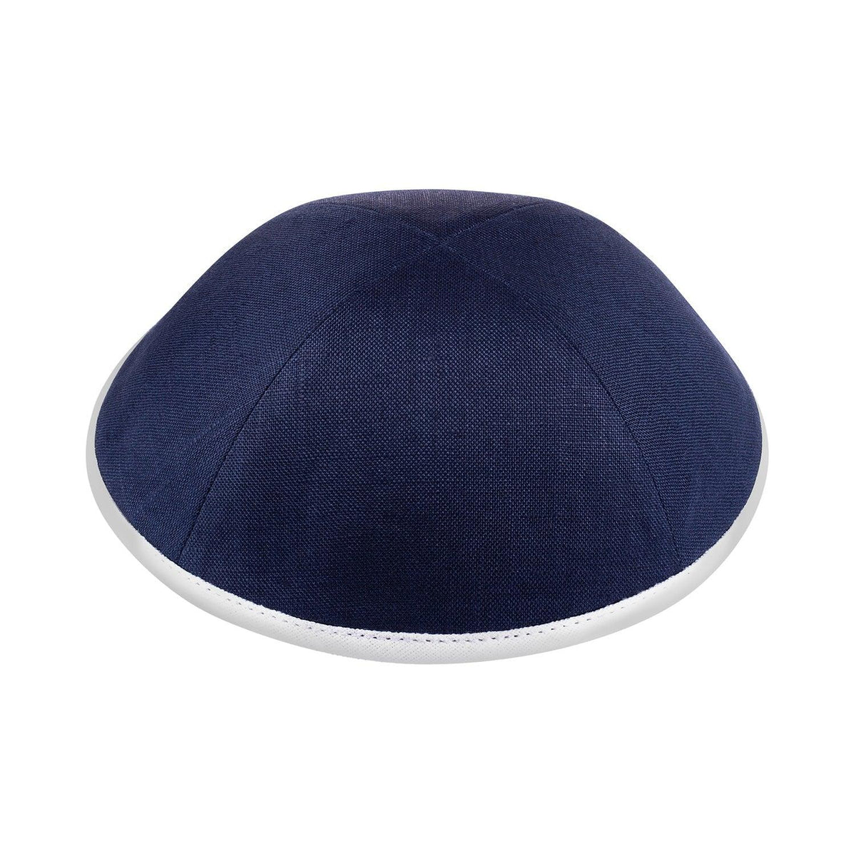 IKIPPAH NAVY LINEN W/ WHITE RIM YARMULKE
