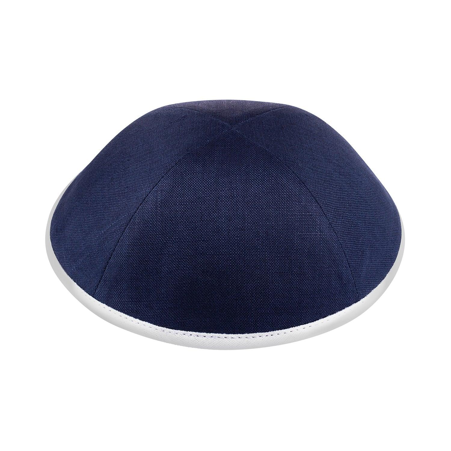 IKIPPAH NAVY LINEN W/ WHITE RIM YARMULKE