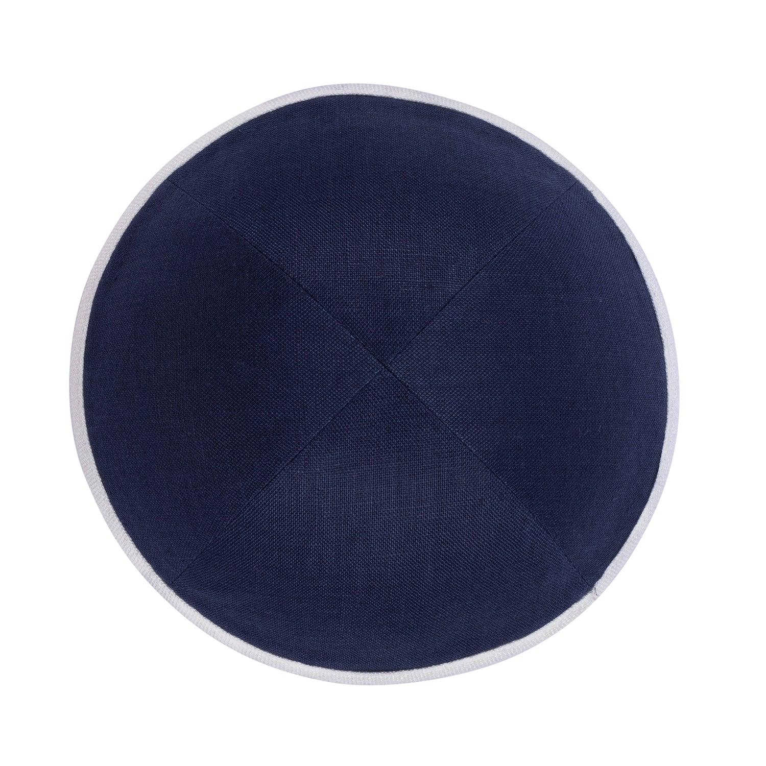 IKIPPAH NAVY LINEN W/ WHITE RIM YARMULKE