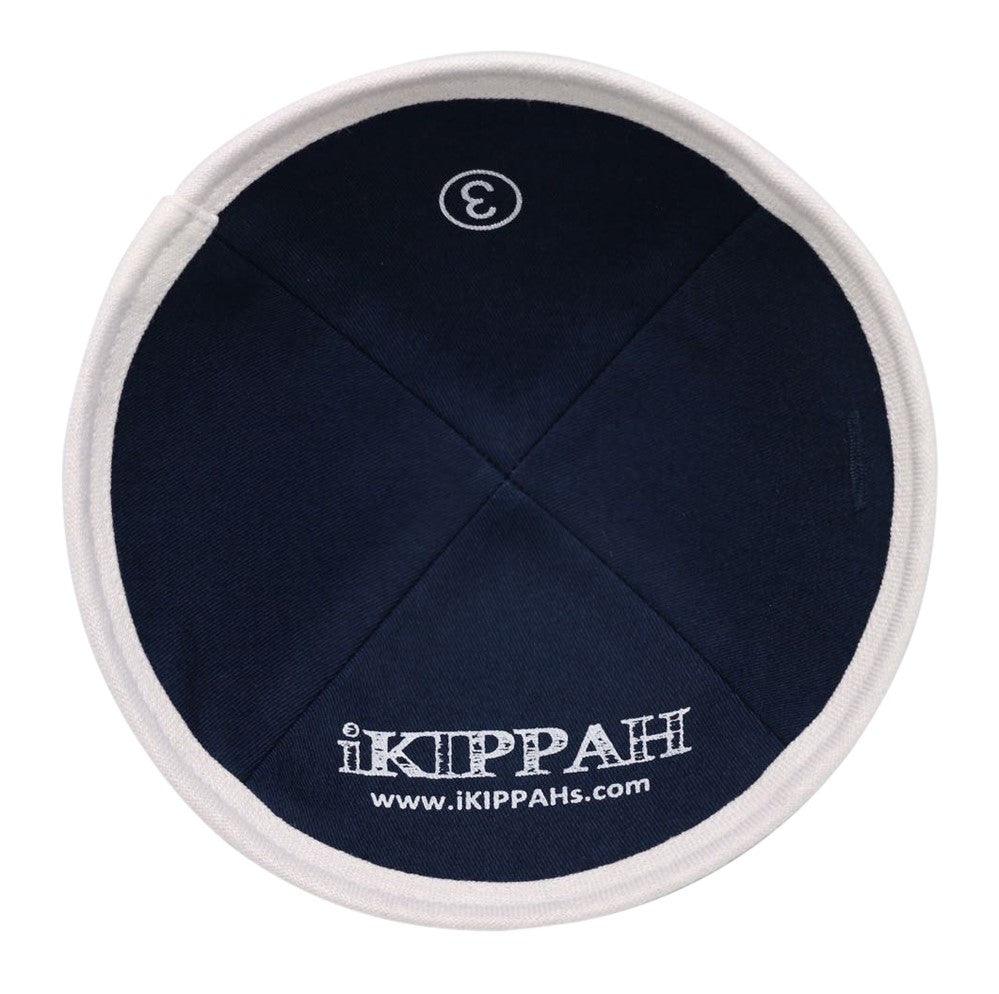 IKIPPAH NAVY LINEN W/ WHITE RIM YARMULKE