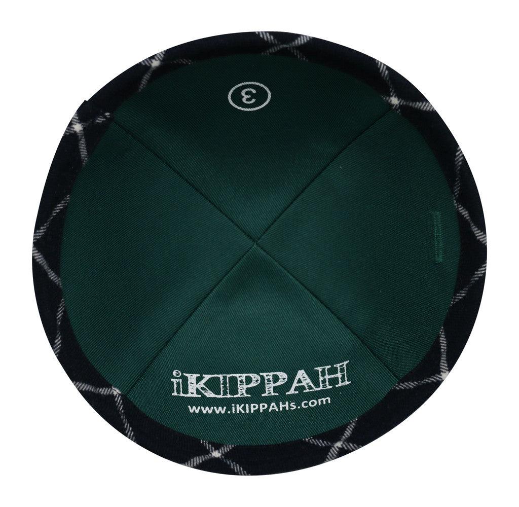 A stylish navy plaid high quality iKippah inside view.