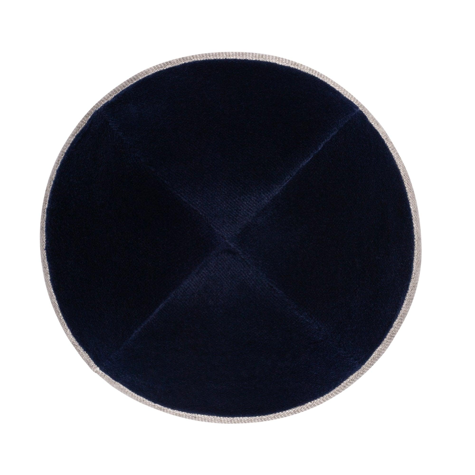 IKIPPAH NAVY VELVET W/ COFFEE RIM YARMULKE