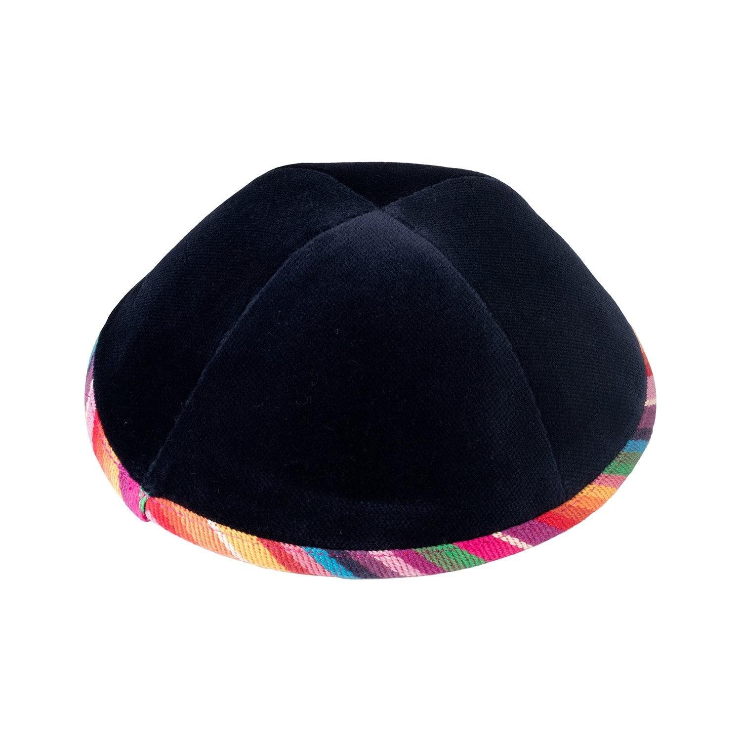 IKIPPAH NAVY VELVET W/ COLORFUL RIM YARMULKE