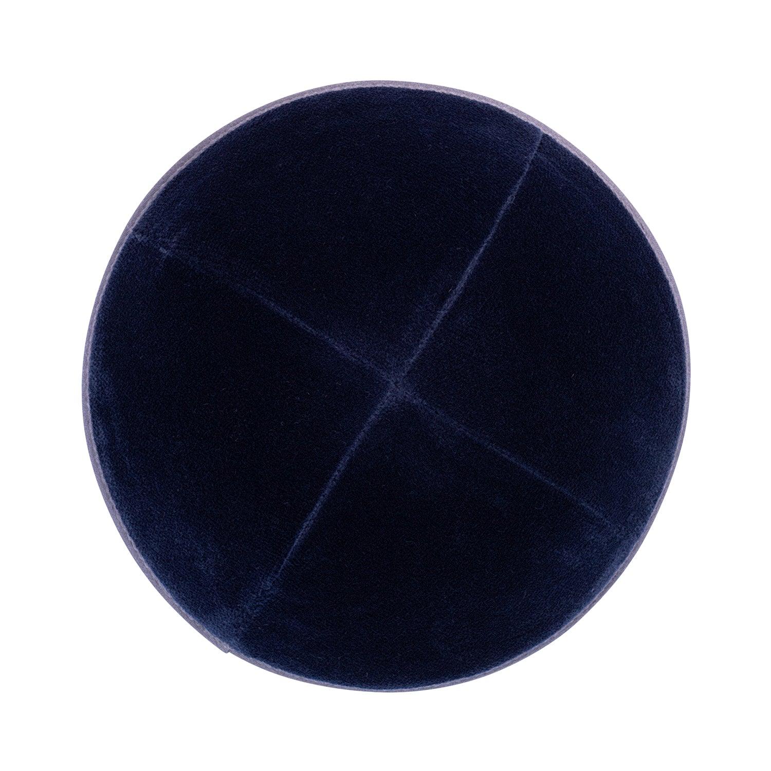 IKIPPAH NAVY VELVET W/ GRAY RIM YARMULKE