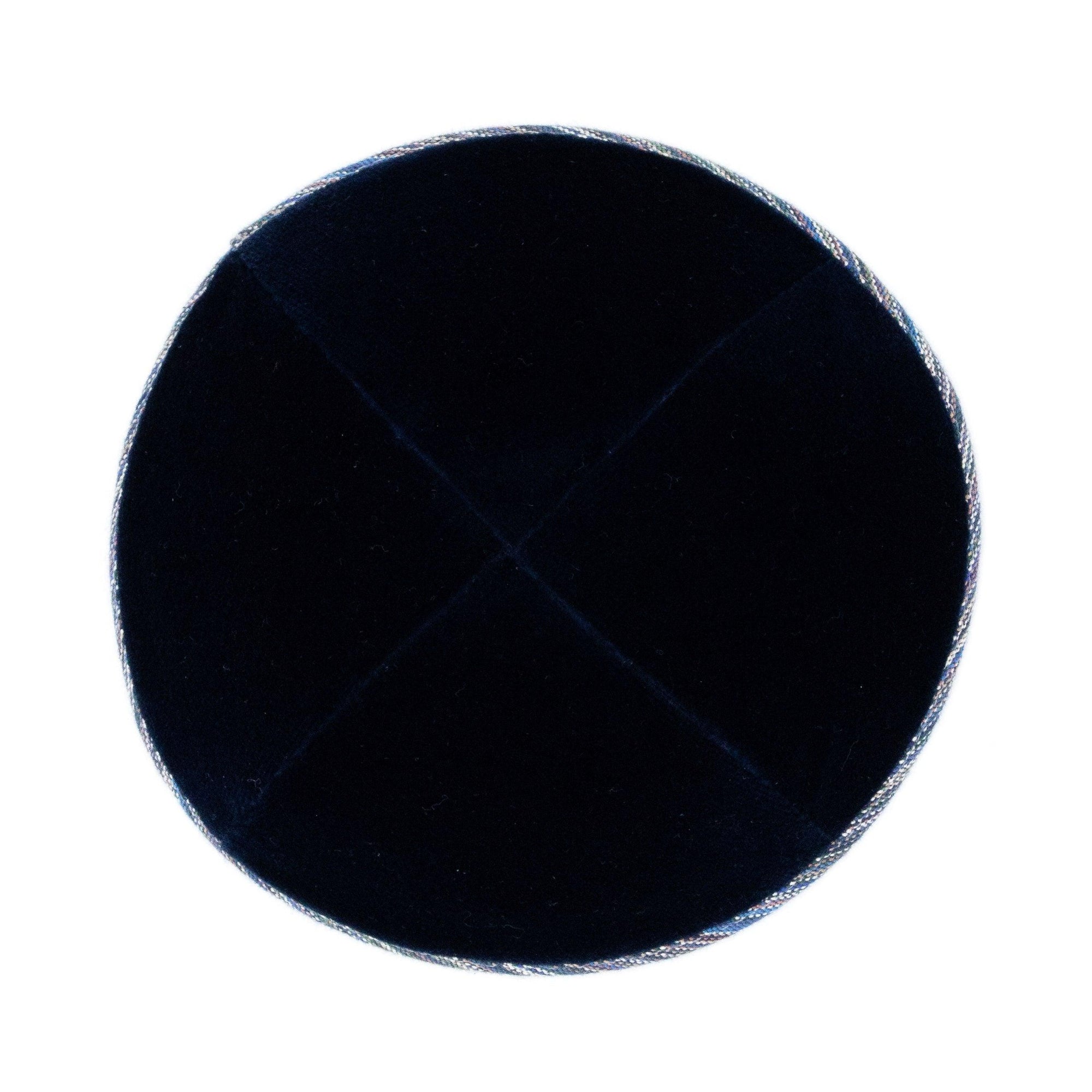 IKIPPAH NAVY VELVET W/ STRIPED BLUE RIM YARMULKE