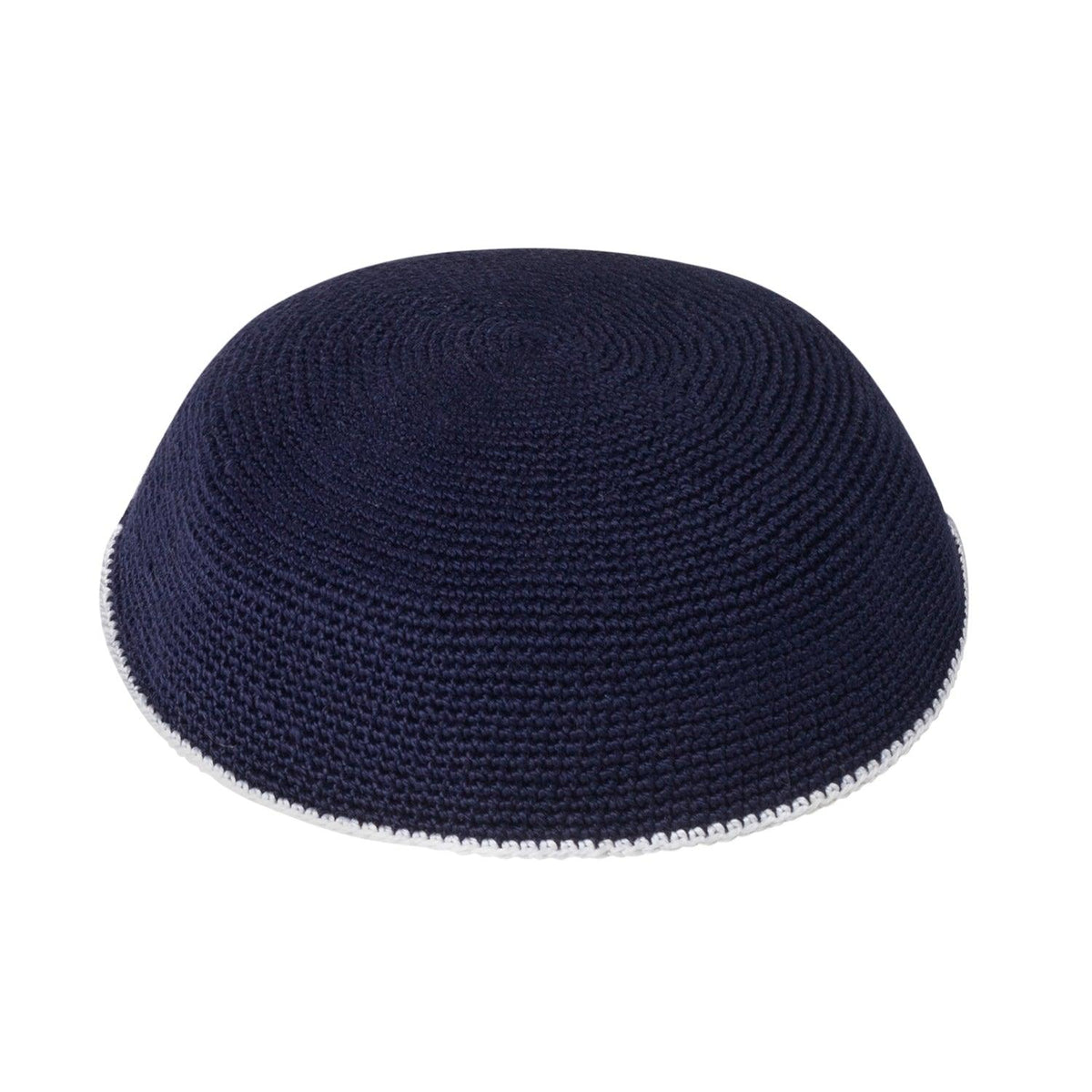 IKIPPAH NAVY W/ WHITE RIM KNIT YARMULKE