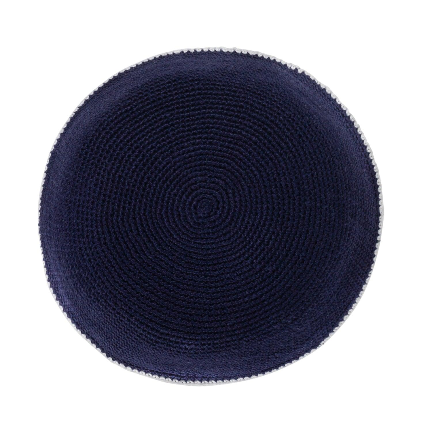 IKIPPAH NAVY W/ WHITE RIM KNIT YARMULKE