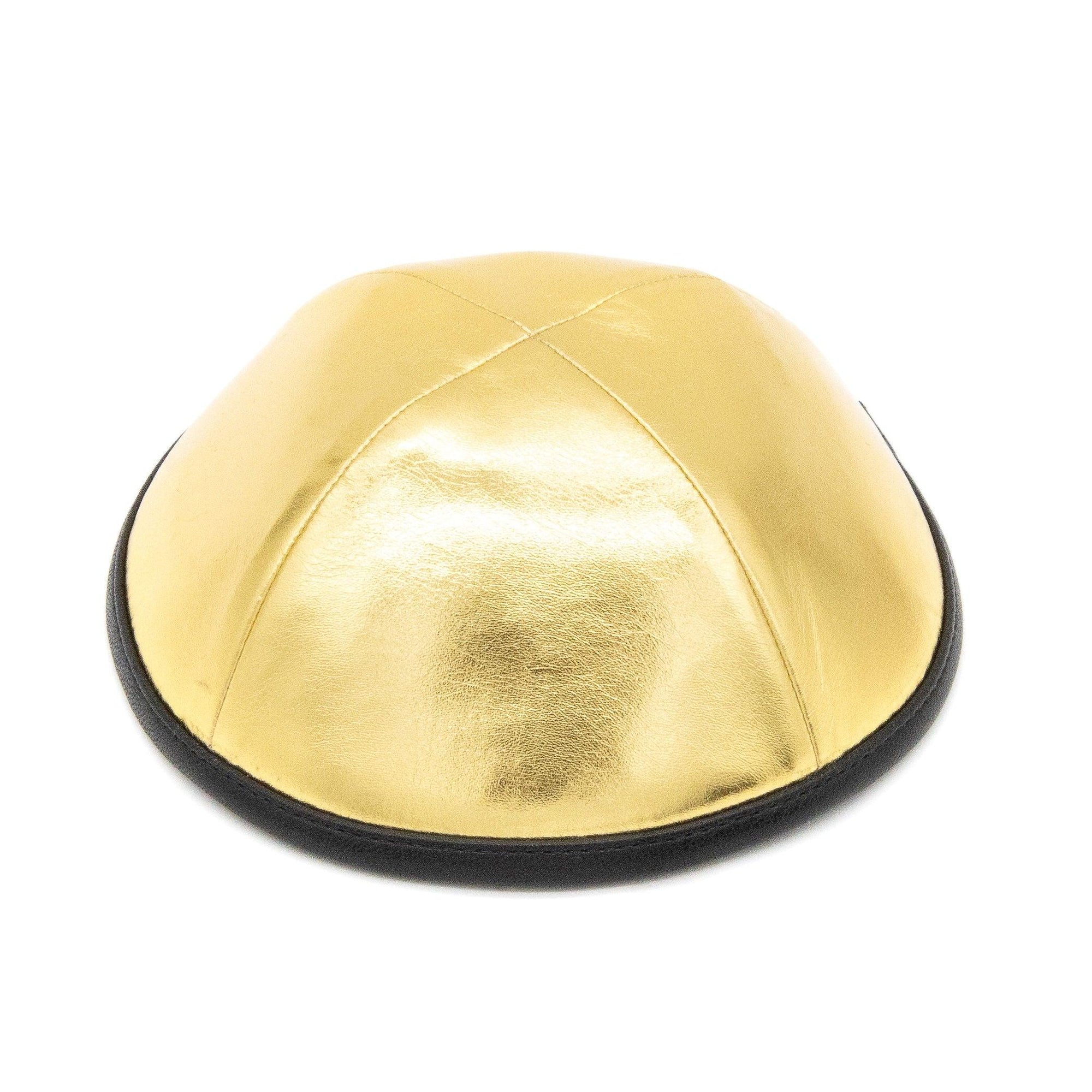 IKIPPAH SHINY GOLD LEATHER W/ BLACK RIM YARMULKE