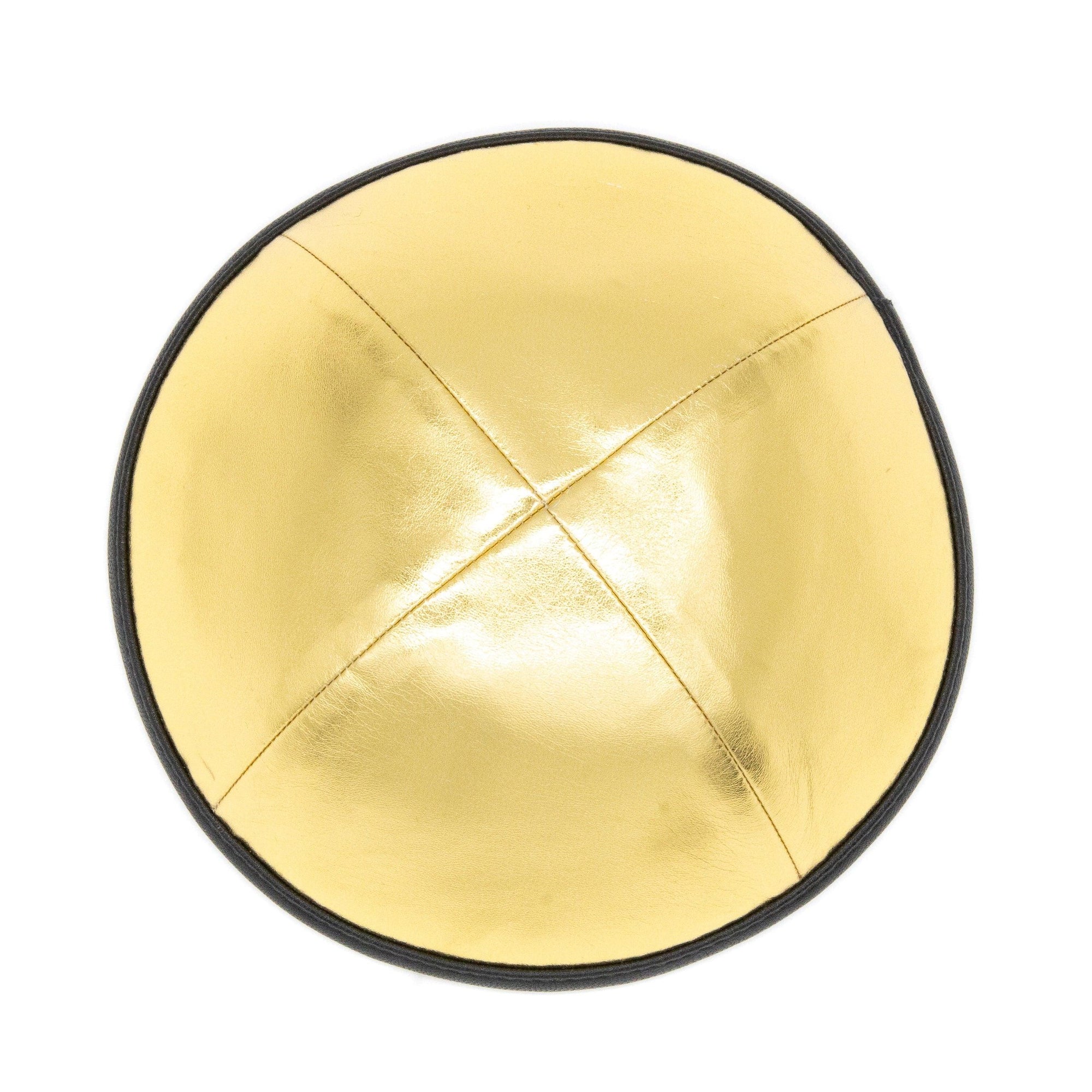 IKIPPAH SHINY GOLD LEATHER W/ BLACK RIM YARMULKE