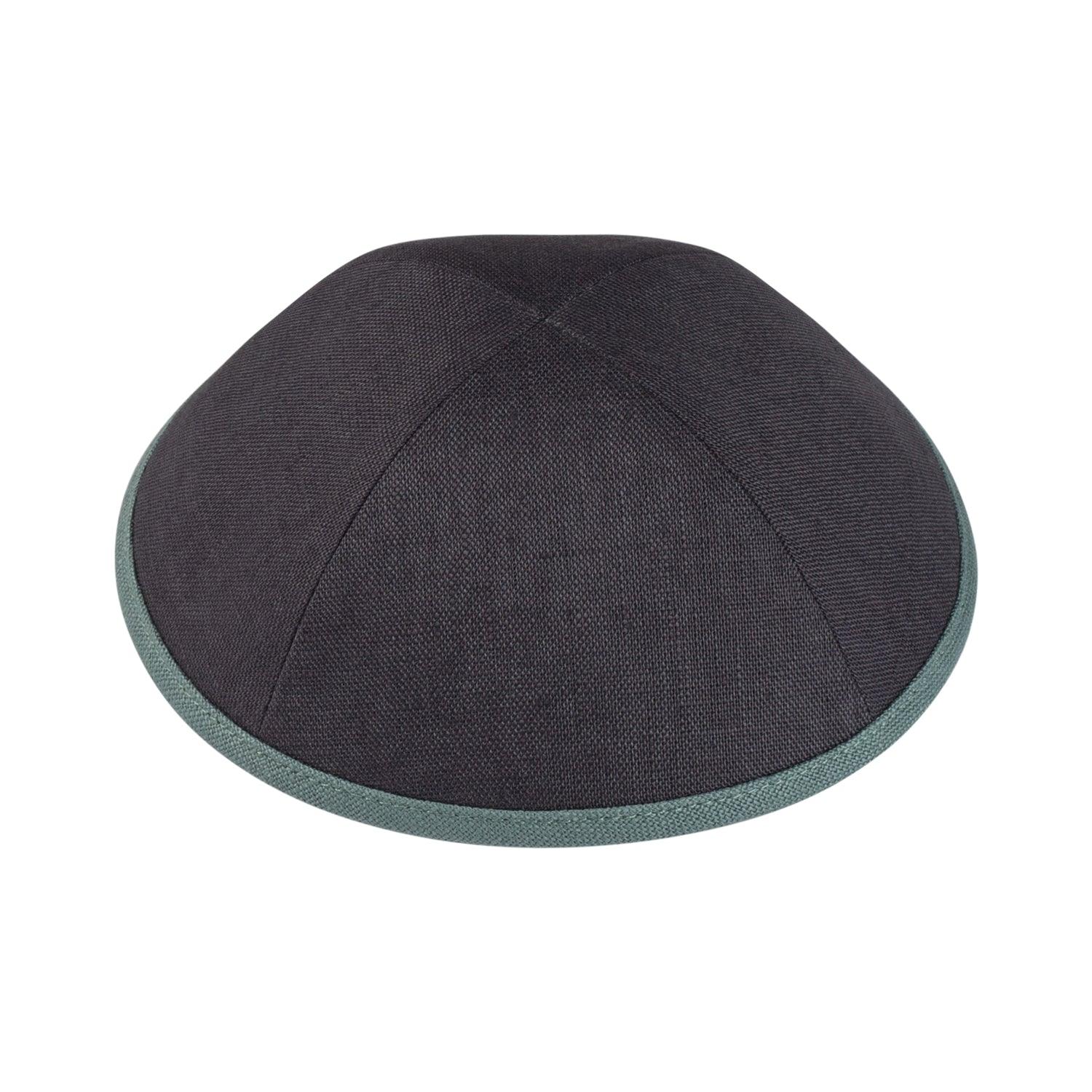 IKIPPAH SLATE LINEN WITH SEA GREEN RIM YARMULKE