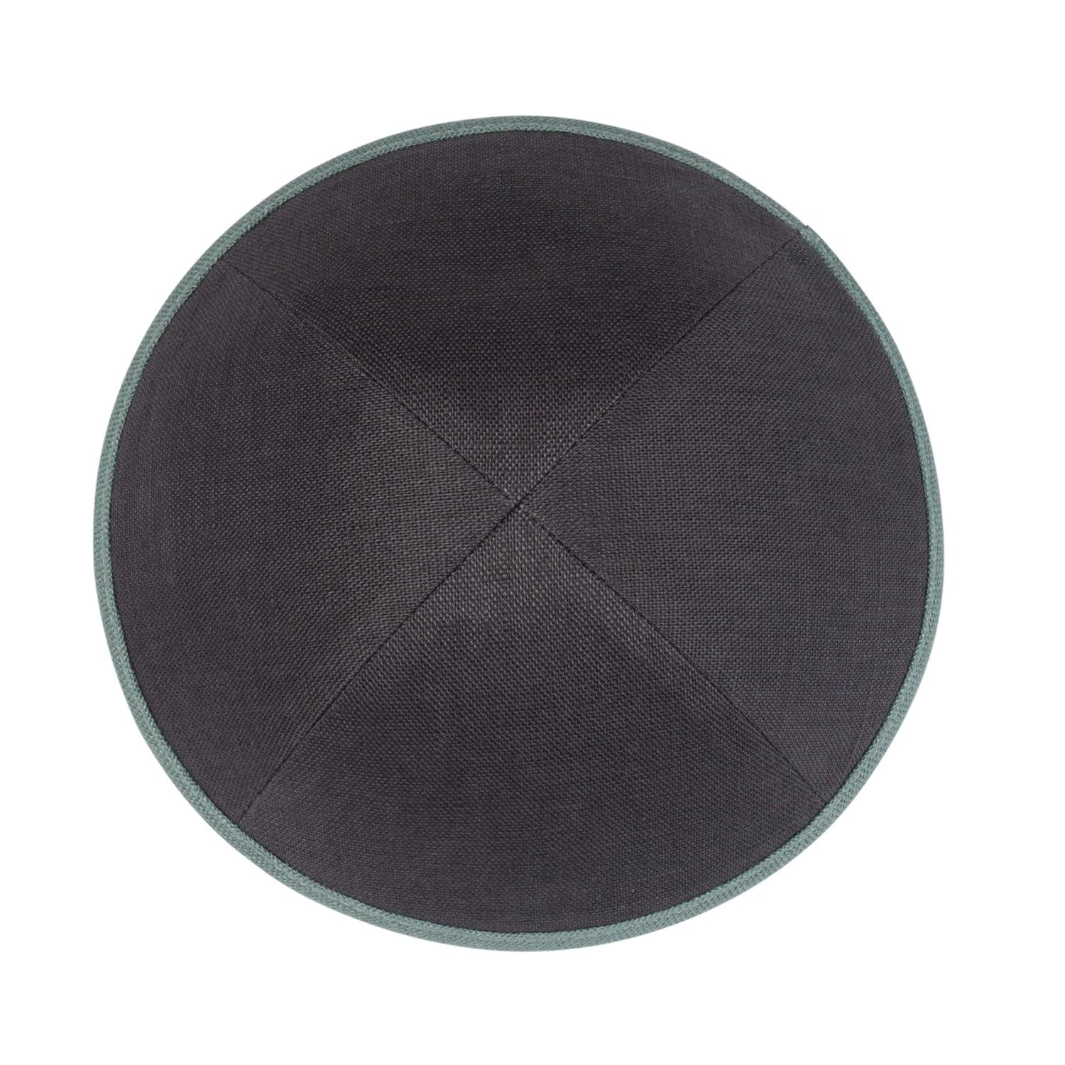 IKIPPAH SLATE LINEN WITH SEA GREEN RIM YARMULKE