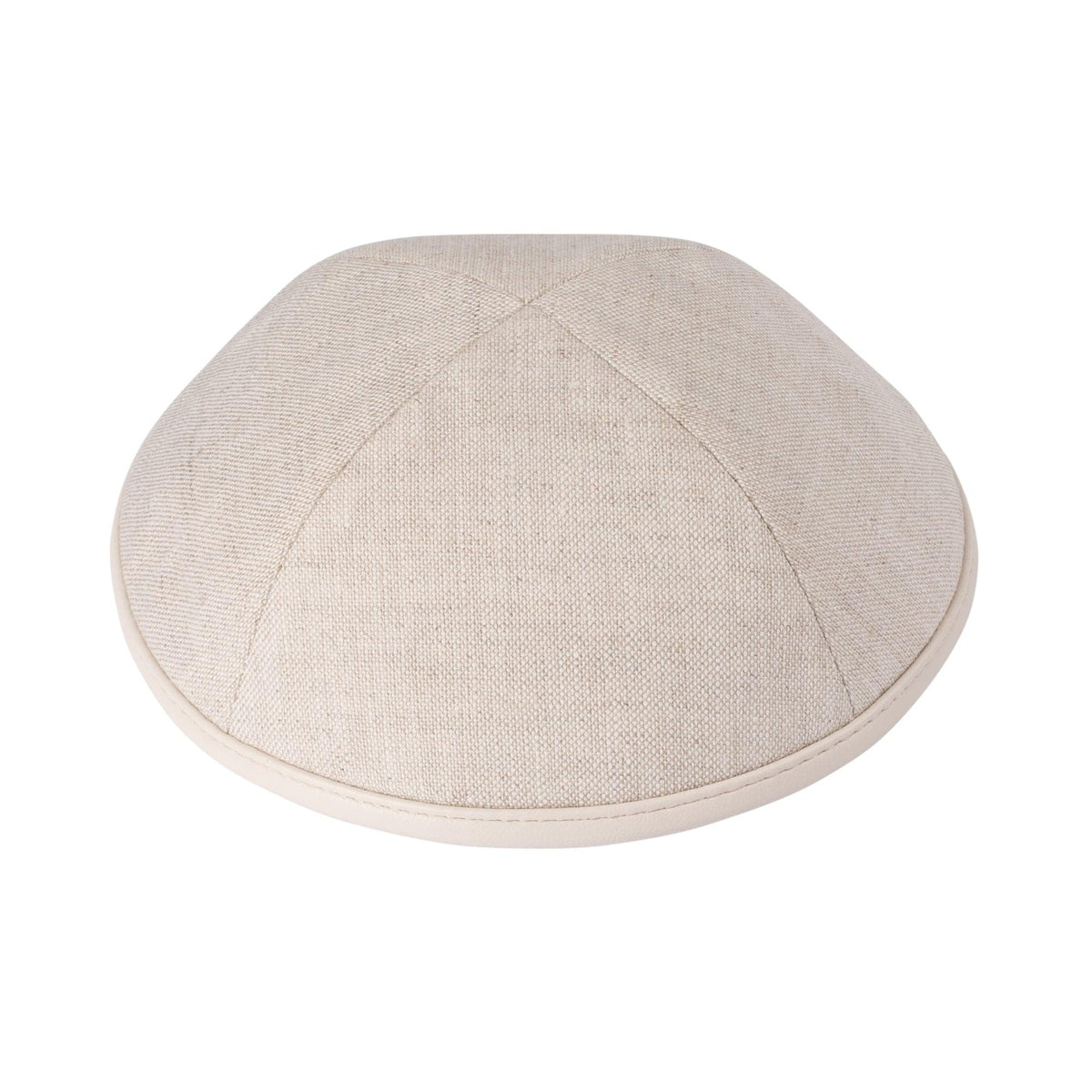 IKIPPAH TAN LINEN W/ CREAM LEATHER RIM YARMULKE