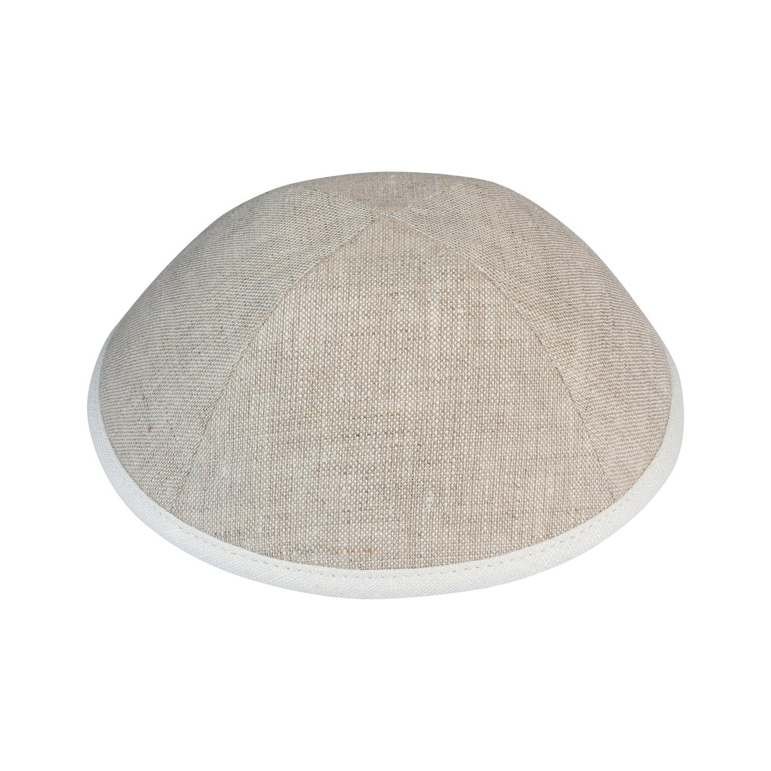 IKIPPAH TAN LINEN W/ CREAM RIM YARMULKE