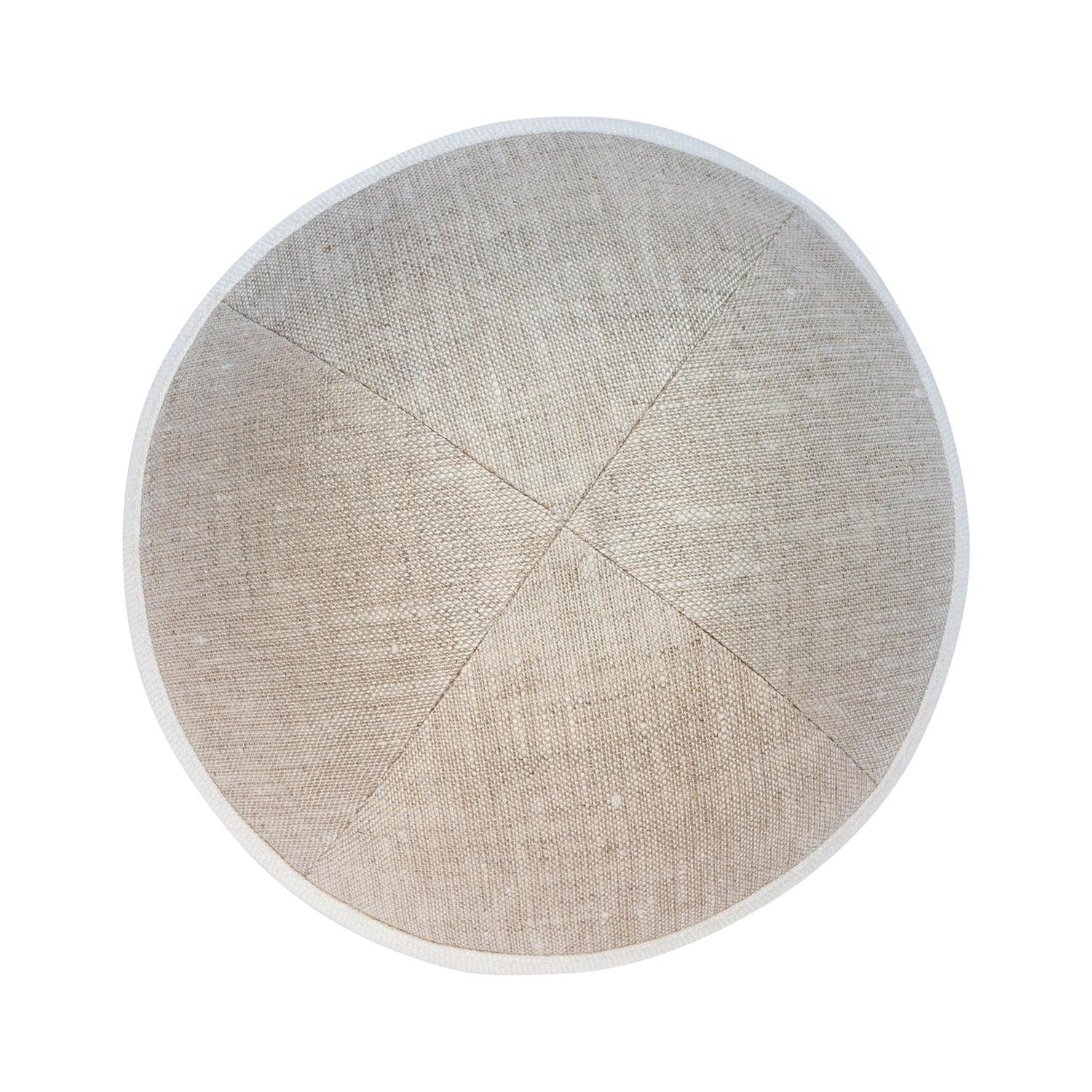 IKIPPAH TAN LINEN W/ CREAM RIM YARMULKE