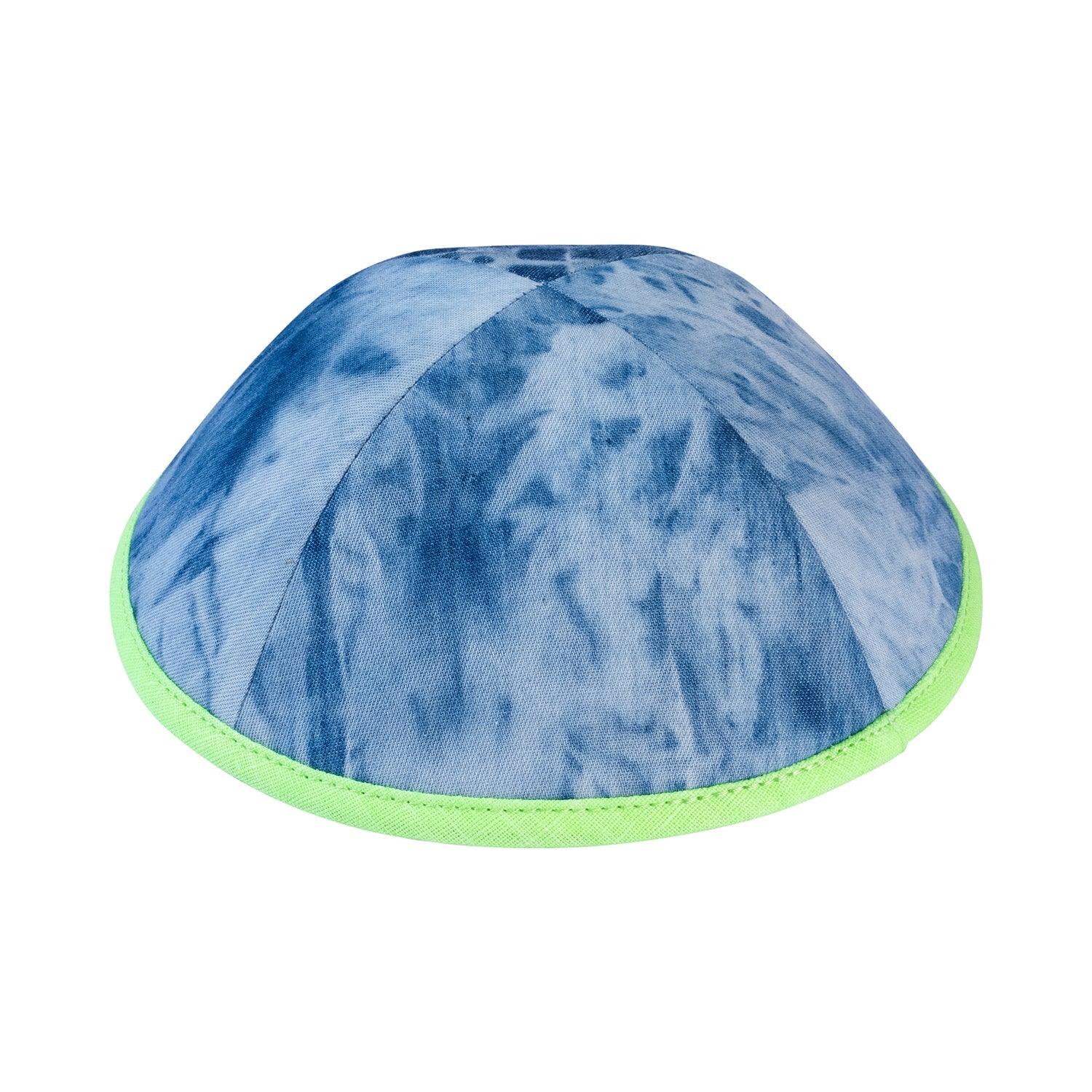 IKIPPAH TIE DYE DENIM W/ NEON GREEN RIM YARMULKE