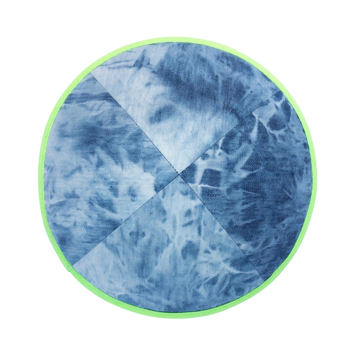 IKIPPAH TIE DYE DENIM W/ NEON GREEN RIM YARMULKE