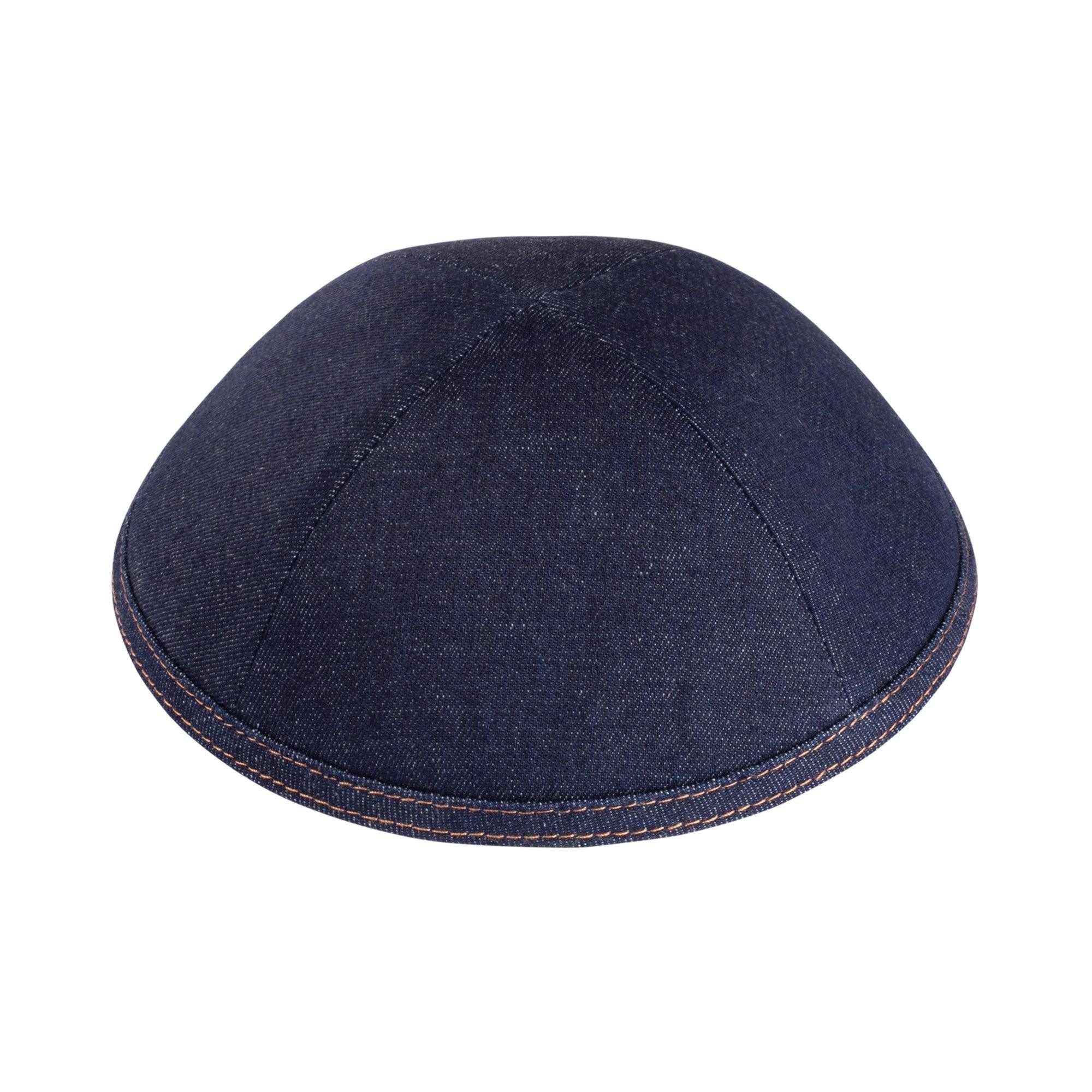 IKIPPAH NAVY DENIM W/ CAMEL STITCHING YARMULKE