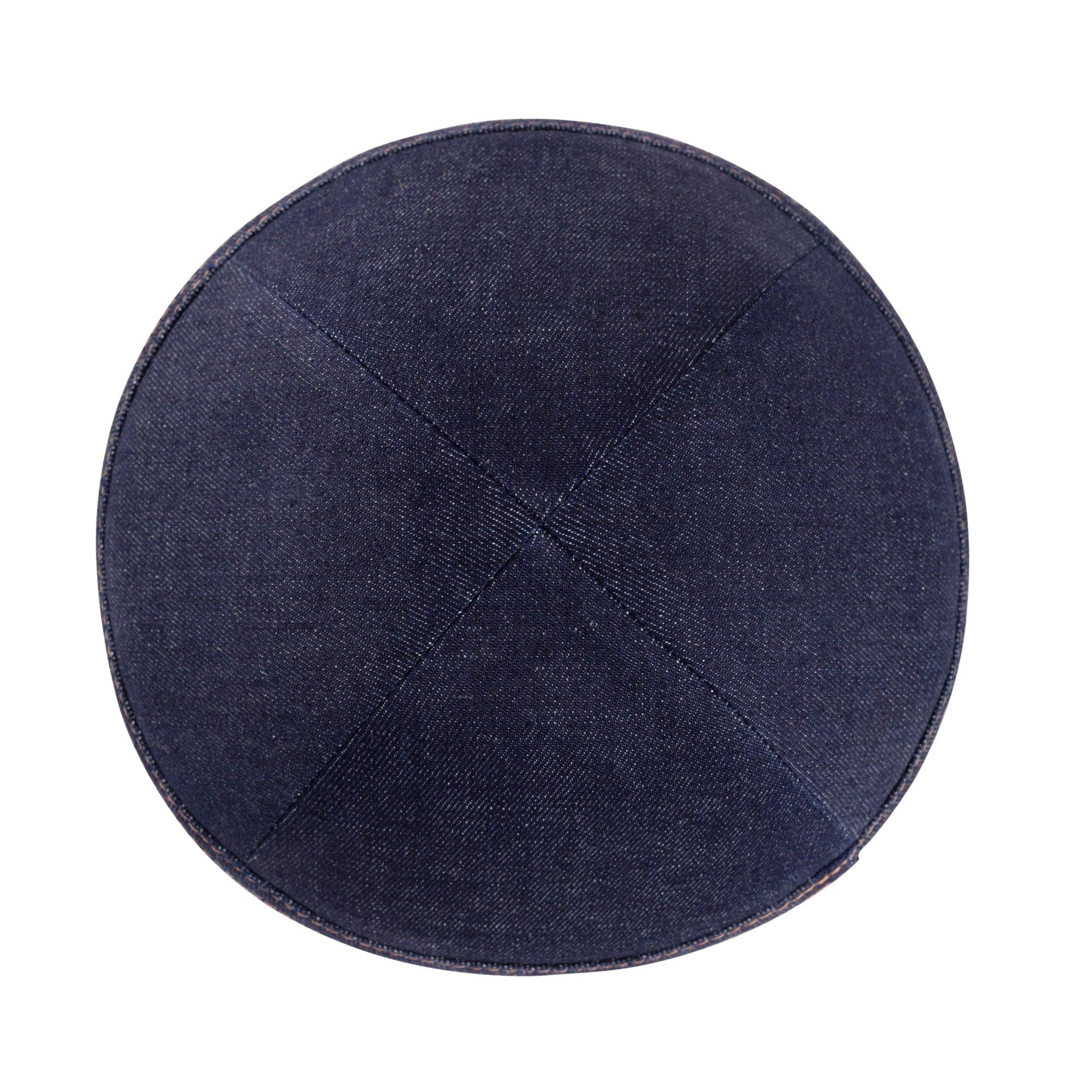 IKIPPAH NAVY DENIM W/ CAMEL STITCHING YARMULKE