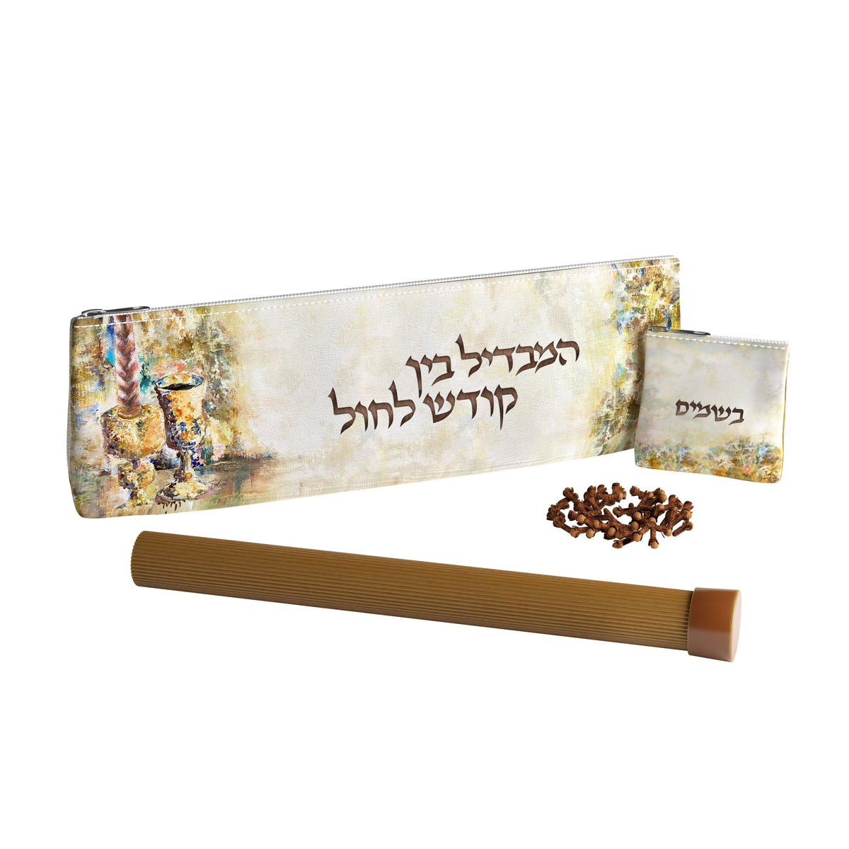 Leather Artwork Havdalah Set - Bronze Fire